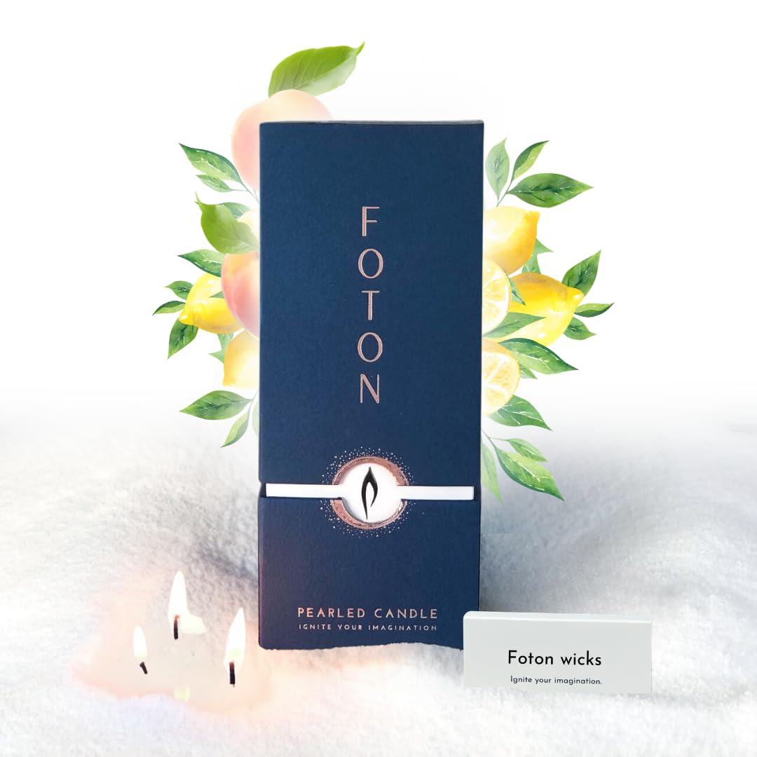 Foton Pearled Candle 18 Oz - Sassy Citrus Scented Non Toxic Luxury Long Lasting Powder Candles up to 120 Hours - Refillable Candle Sand with 30 Wicks for Candle Making