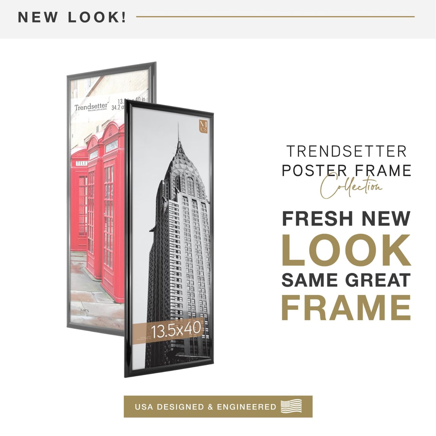 MCS Trendsetter 13.5x40 Poster Frame Black High-Gloss, Vertical & Horizontal Wall Hanging Large Picture Frame for Photos, Posters & Art Prints (1-Pack)