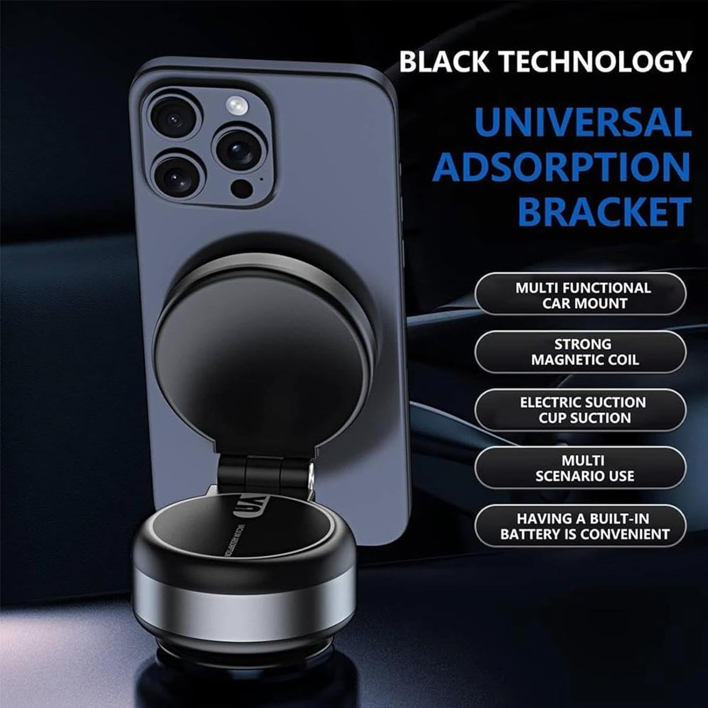 Electric Vacuum Magnetic Car Phone Mount,Vacuum Suction Car Phone Holder Hands-Free,Adjustable Foldable Magnetic Suction Cup Phone Mount,Strong Magnetic Car Mount for Smooth Surface(New-Siver)