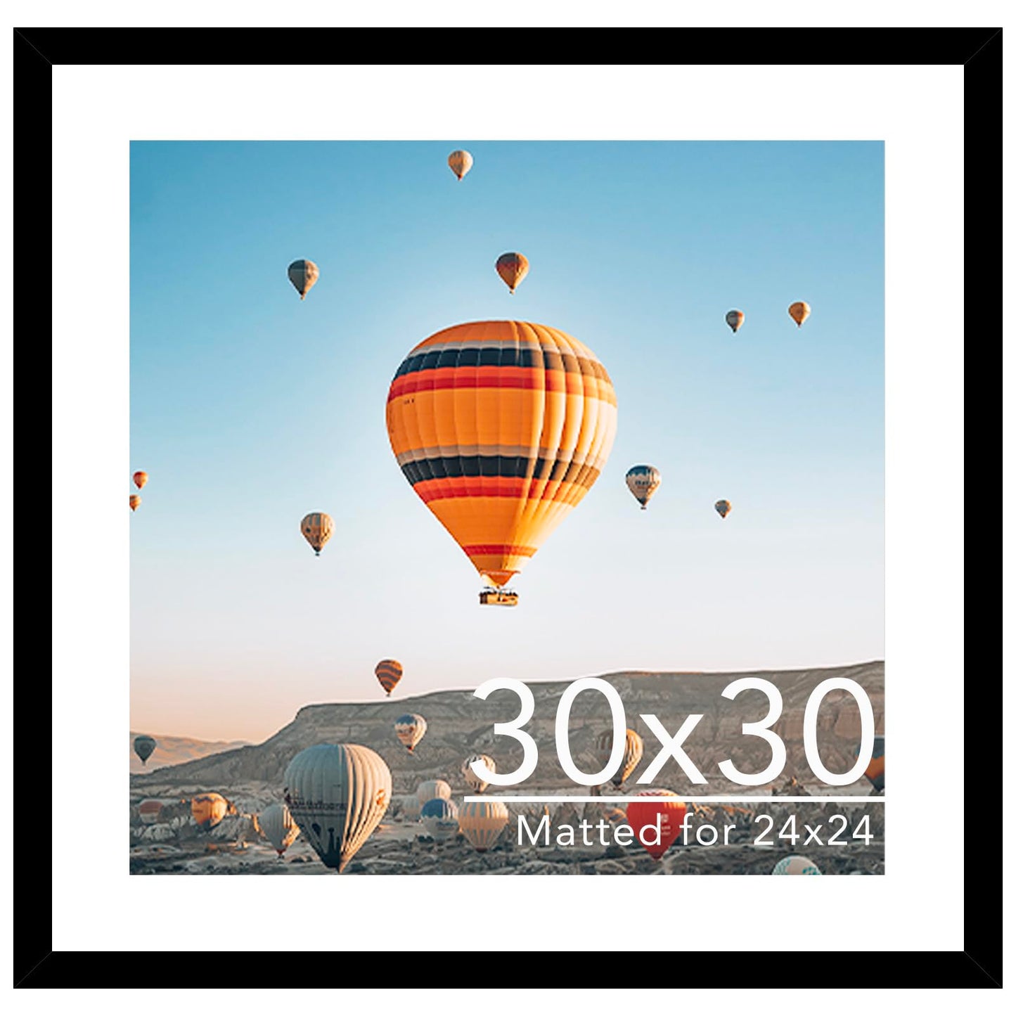 JCJMY 30x30 Picture Frame Black with 24x24 Mat, Display Photo 24x24 with Mat or 30 x 30 Without Mat, Wall Hanging Large 30x30 Poster Frame with Shatter Resistant Plexiglass, Black