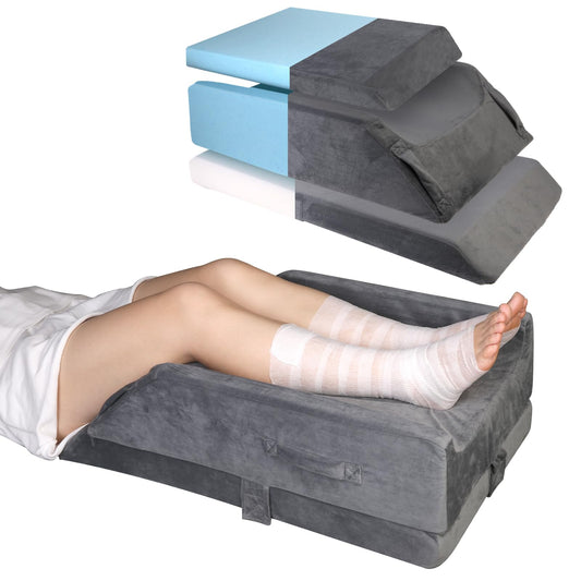 CIVJET 3-Height Adjustable Wide Leg Elevation Pillows for After Surgery or Sleeping, Memory Foam Support for Both Legs, Knee & Ankle Wedge for Swelling & Circulation, Removable Washable Velvet Cover