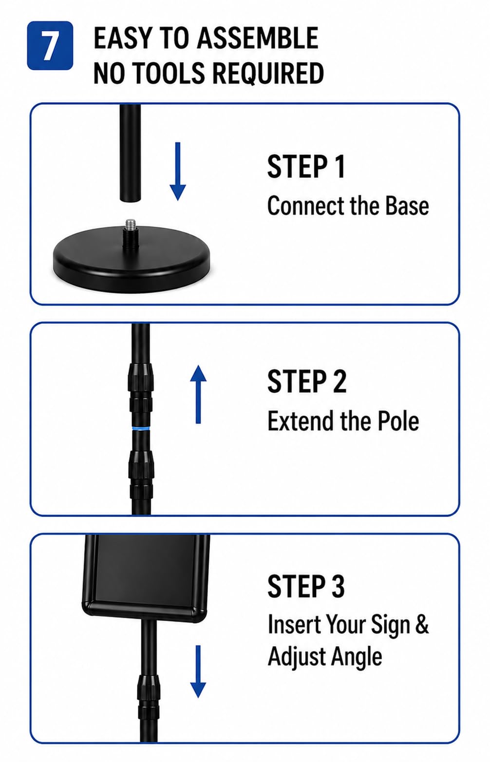 BNUM Adjustable Poster Stand 8.5 x 11 Sign Holder with Weighted Base Floor Standing Display Stand for Menus, Flyers, Check-In Signs, Weddings, Restaurants, Stores & Offices (Round Corner)