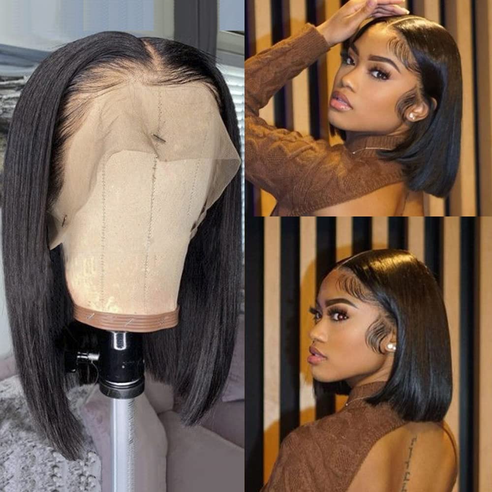 Karlami 13X6 Bob Wig Human Hair Frontal Lace Wig Glueless Wigs Human Hair Pre Plucked Transparent Bob Lace Front Wigs for Women 150% Density