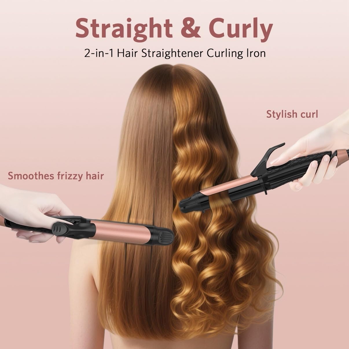Dual Voltage Curling Iron, 2-in-1 Travel Curling Iron, 1 inch Dual Voltage Flat Iron, European Travel for Women (Black)