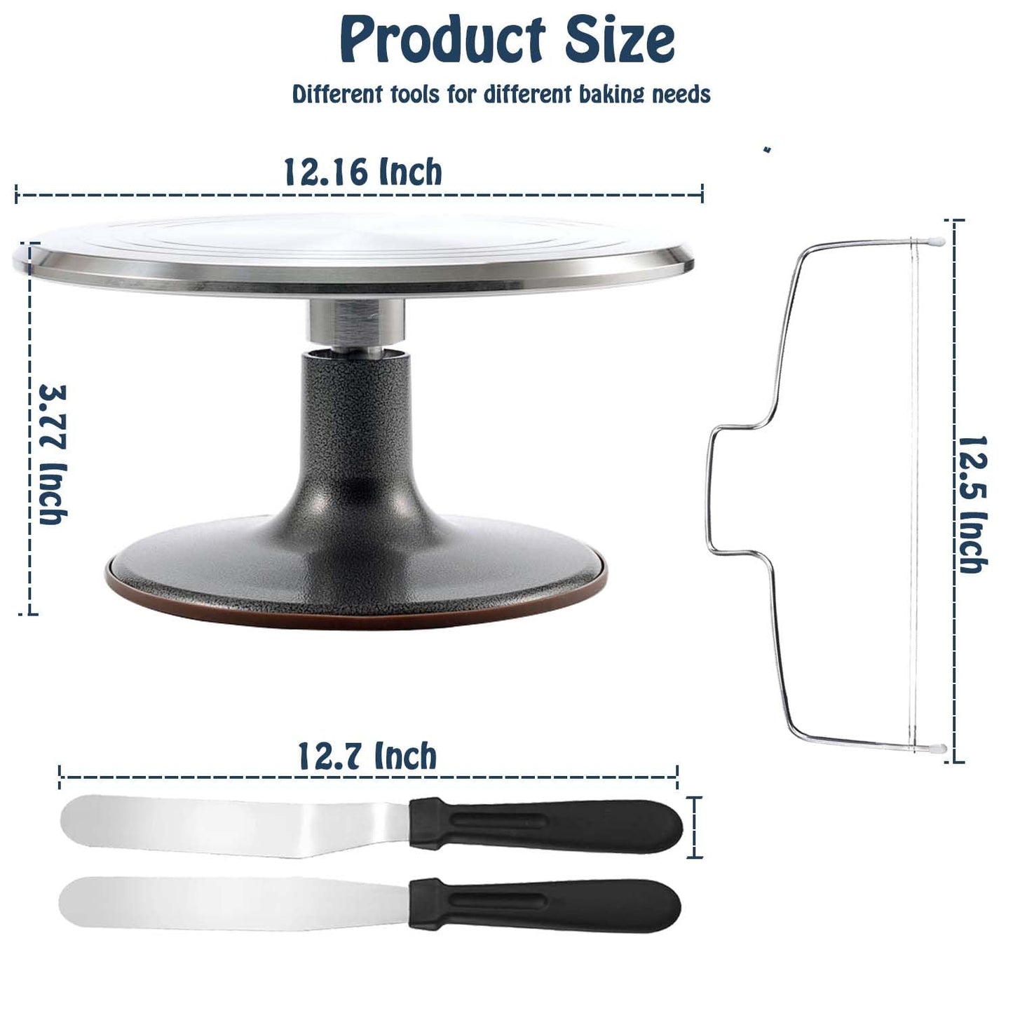 Jninexiu 12 Inch Aluminium Alloy Revolving Cake Stand, Rotating Cake Turntable for Cake, Cupcake Decorating Supplies (35Pcs)