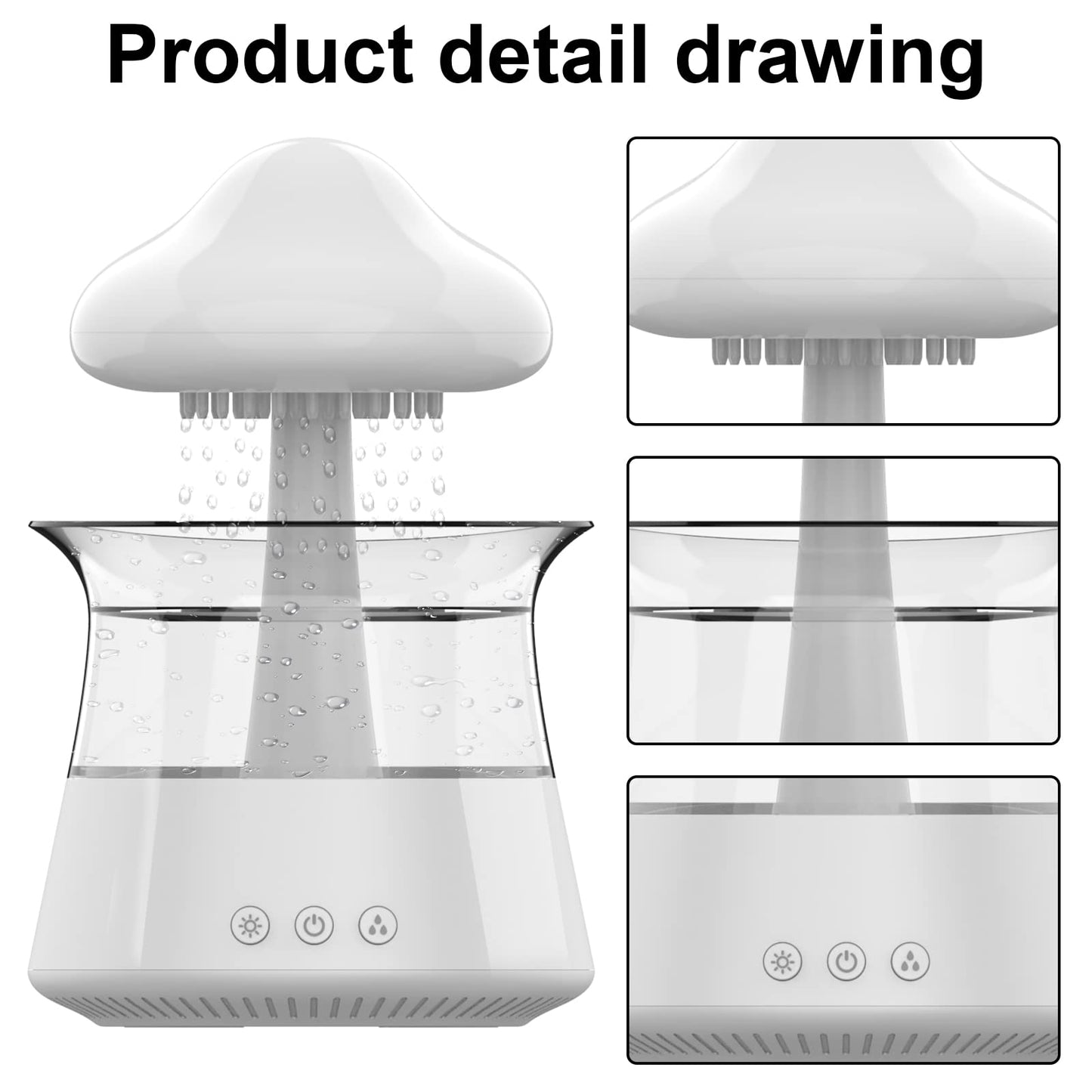 Cloud Rain Humidifier for bedroom with Soothing Rain Sounds - Bedroom Sleep Aid, Waterfall Night Light, Mushroom Design Air Moisturizer for bedroom and living room (White)