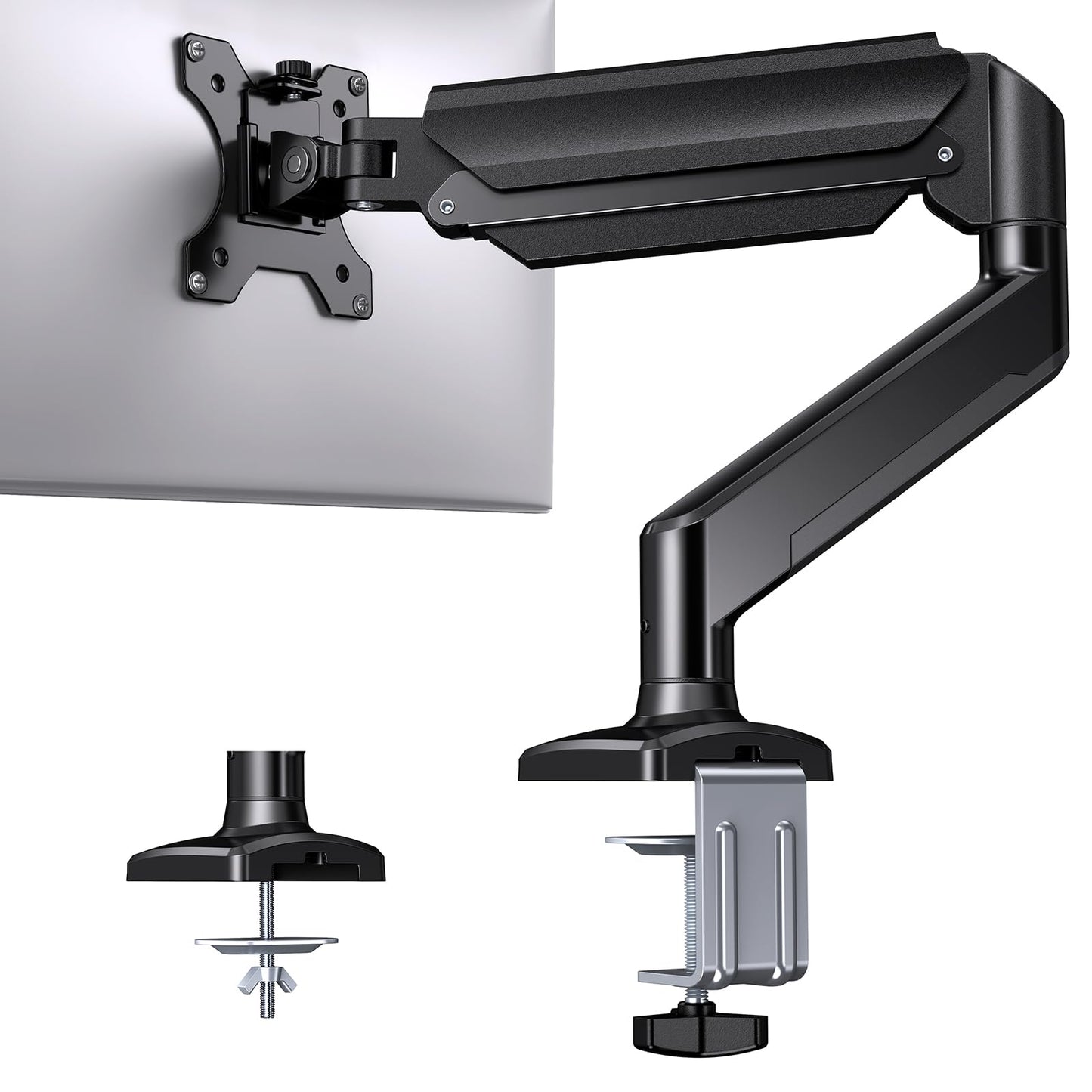 HUANUO Single Monitor Mount for 13-32 inch, Adjustable Gas Spring Monitor Arm, 4.4-22lbs Screen, Monitor Stand with VESA Mount 75x75/100x100, C-Clamp/Grommet Base