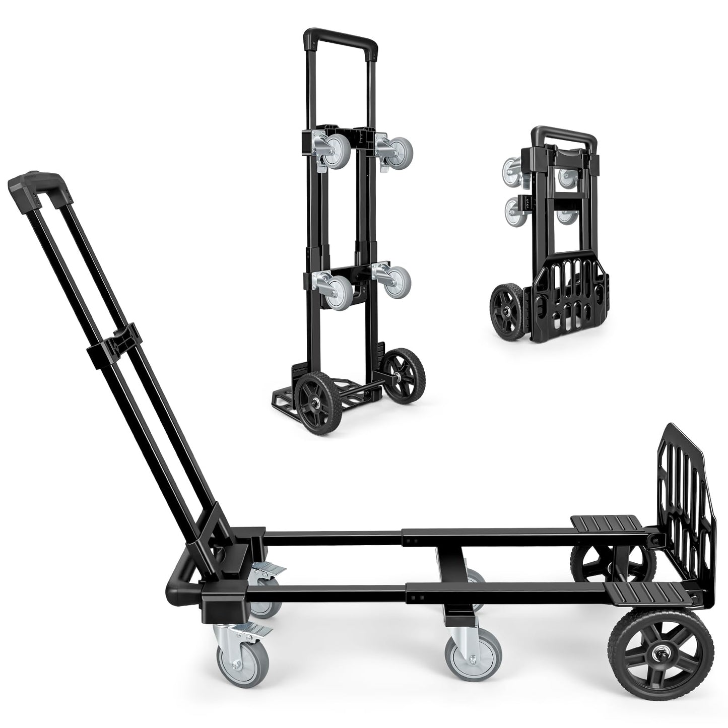 KEDSUM 3-in-1 Folding Hand Truck, 600LBS Heavy Duty Dolly Cart with Wheels, Six Wheels and Two Wheels Convertible Dolly Cart for Office,Home Moving, Simple Conversion