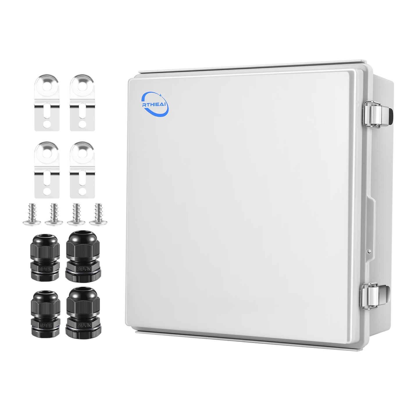 RTHIEAI Waterproof Outdoor IP67 Junction Box (13"x13"x5.1") with Mounting Plate, Hinged Grey Cover and Wall Brackets - Weatherproof ABS Plastic Electrical Enclosure for DIY Projects (330x330x130mm)
