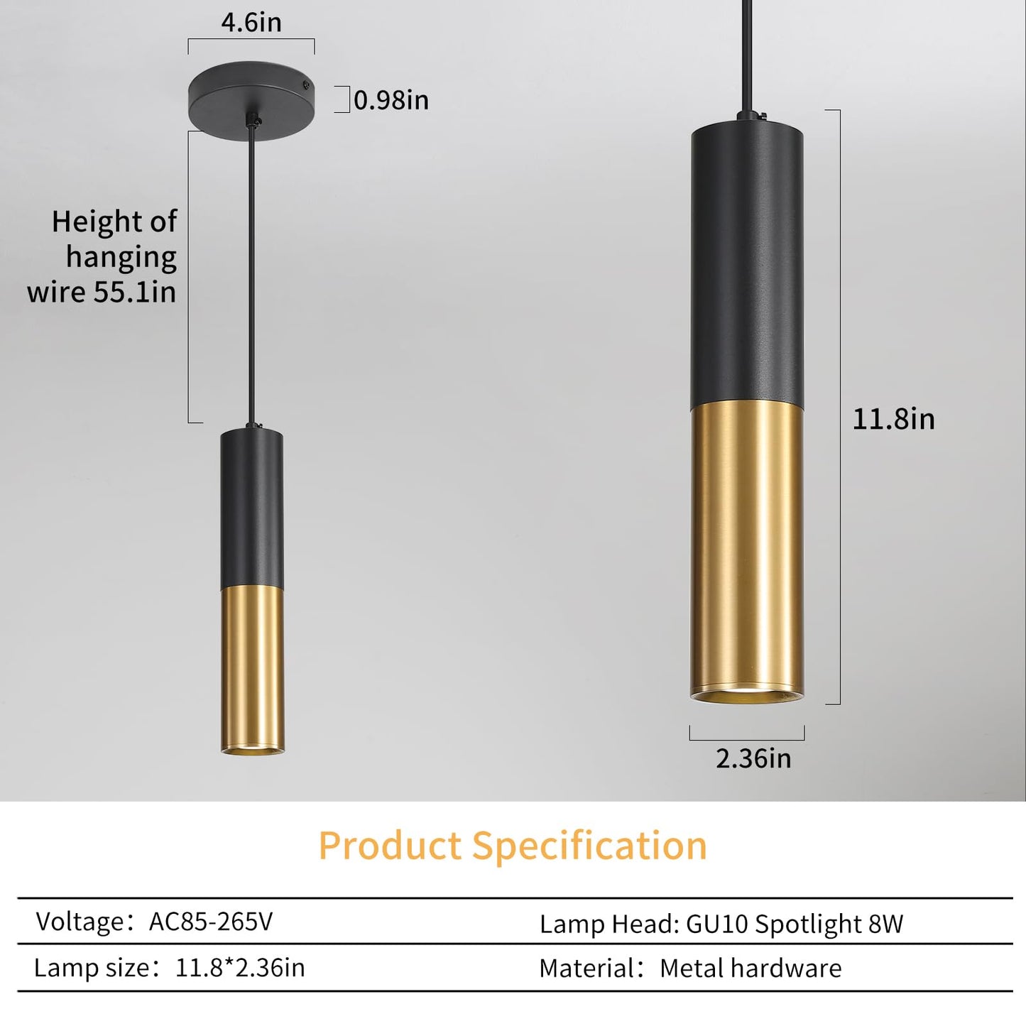 Daoseolo 3 Pack Modern Black and Gold LED Pendant Lights, Minimalist Linear Hanging Light, 3 Color 2700K/4500K/6500K, Ceiling Mount Pendant Lamp for Kitchen Island, Dining Room, Bedroom, Bar, Cafe