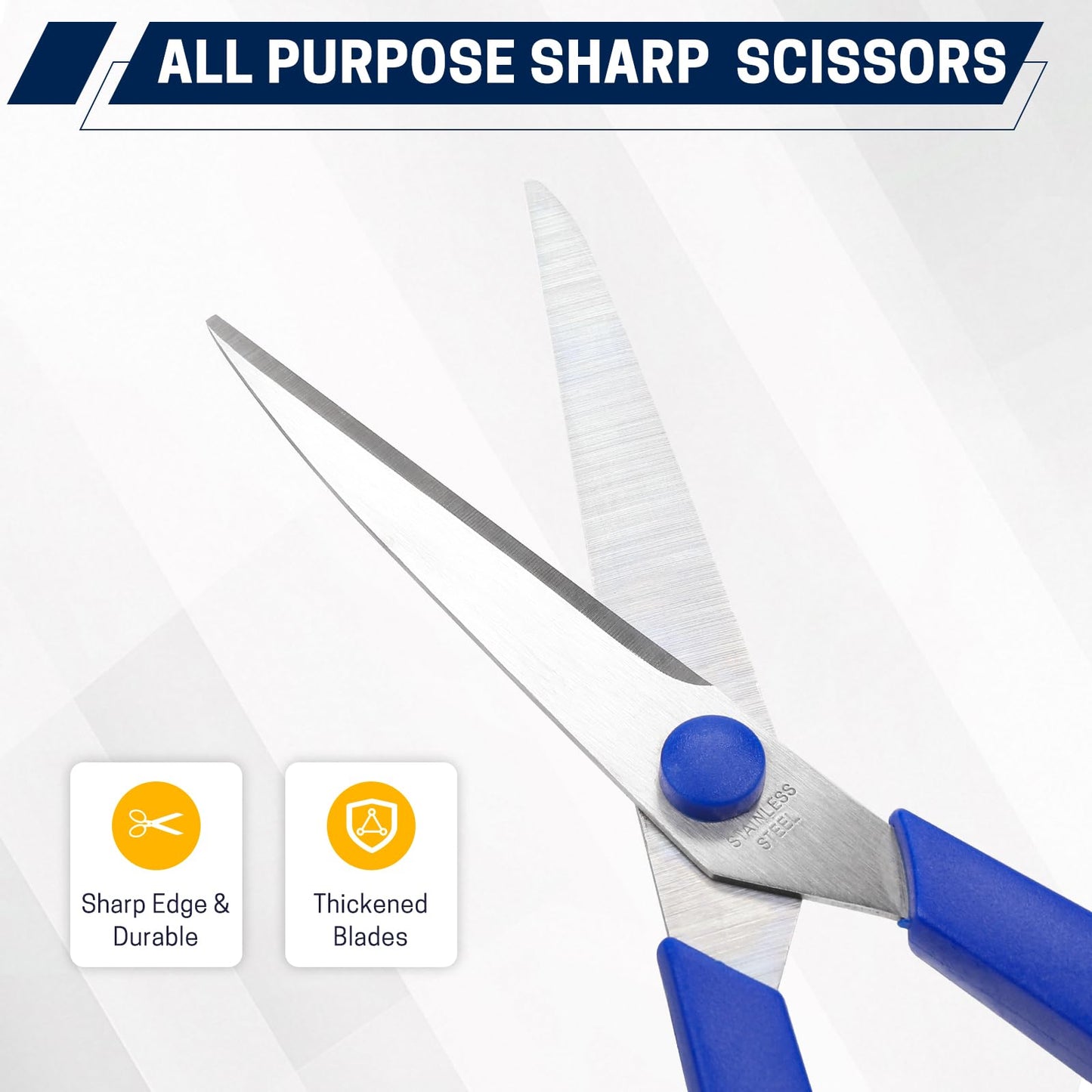 BURVAGY 8" Multipurpose Scissor Bulk 48 Pack, Comfort Grip Handles Ultra Sharp Blade Shears Stainless Steel Scissors for Office Home, All Purpose Scissors