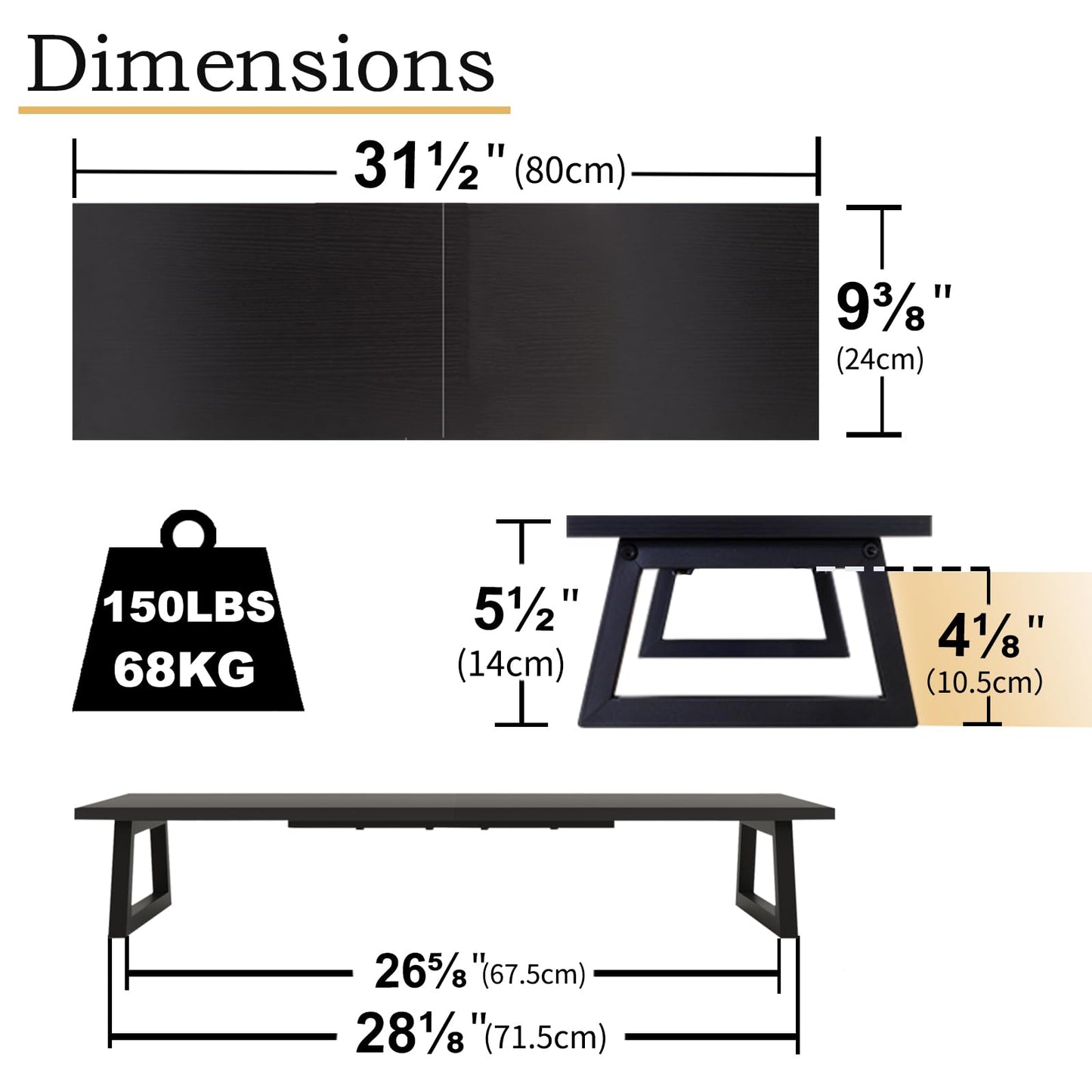 TEAMIX 31.5 inch Dual Monitor Riser, Long Black Monitor Stand Riser Wide TV Stand Riser Monitor Stand for 2 Monitors Wood & Steel Desktop Riser Desk Organization Home Office