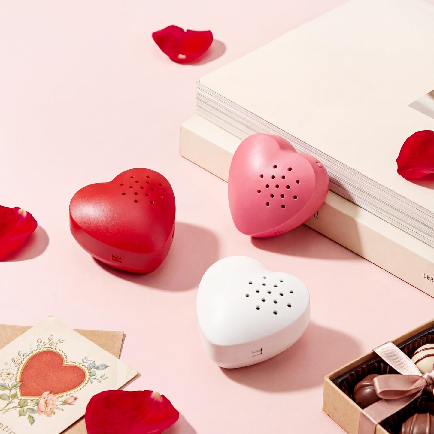 Copkim 6 Pcs 20 Seconds Valentine's Voice Recorder for Stuffed Animal Heart Shape Sound Recorder Push Button Recordable Device Sound Module for Gift Recording Voice Message (Red, White, Pink)