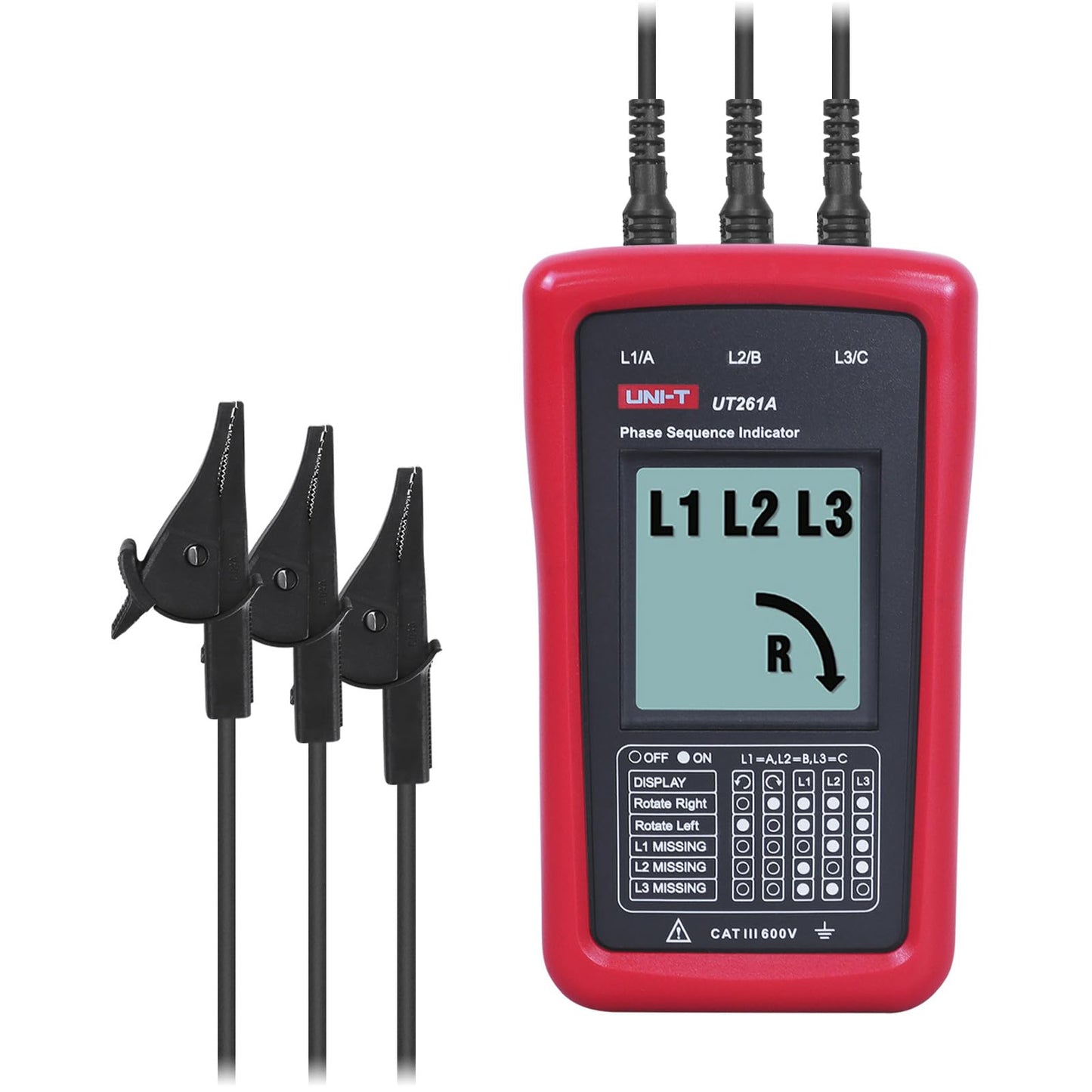 UNI-T 3-Phase Rotation Meter Sequence Tester, AC Phase Sequence Indicator 40V-690V Lack Phase Meter Motor UT261A