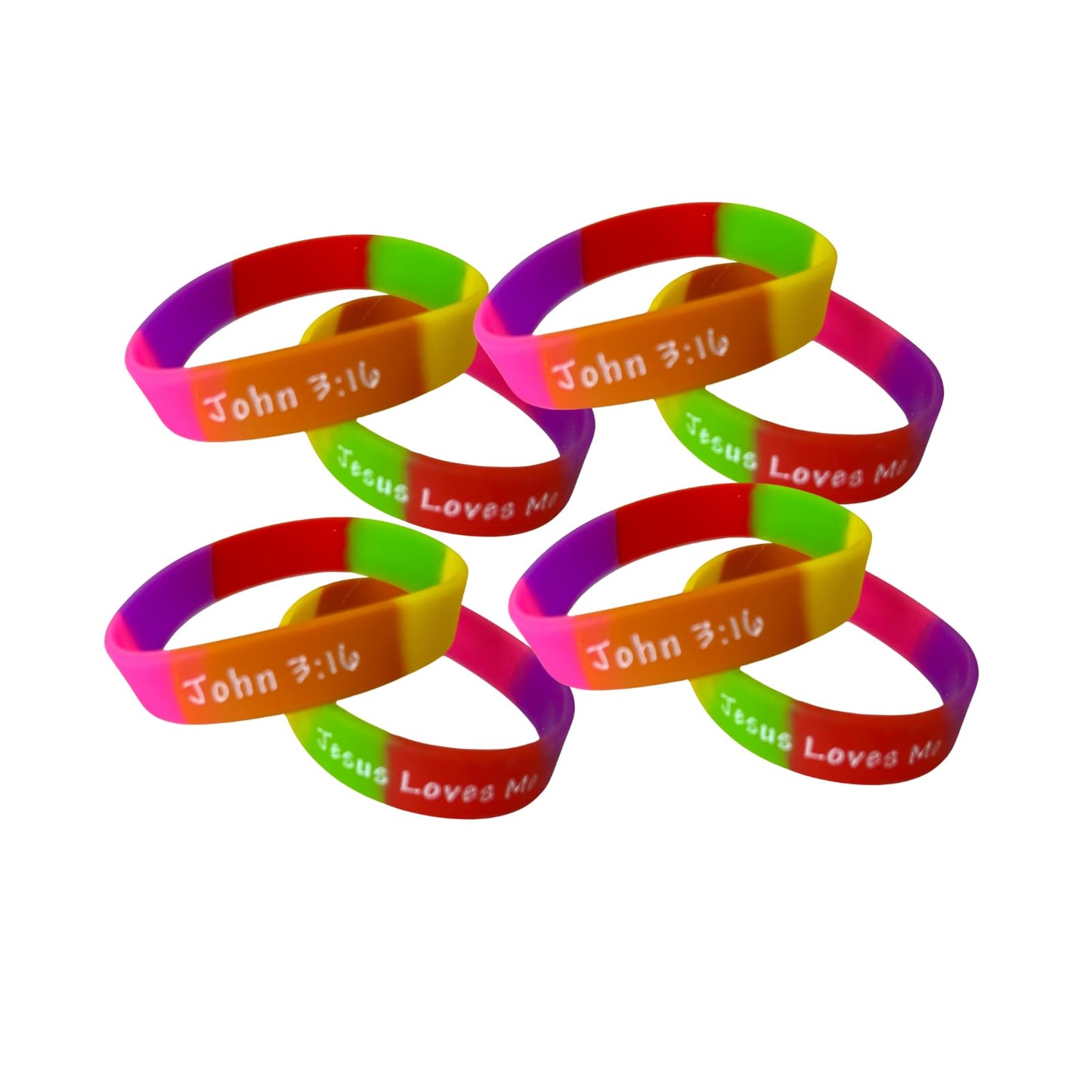 100 Bulk Count Jesus Loves Me John 3:16 Silicone Wristband Bracelets - Church Gifts - Missionary Christian - Religious Handouts