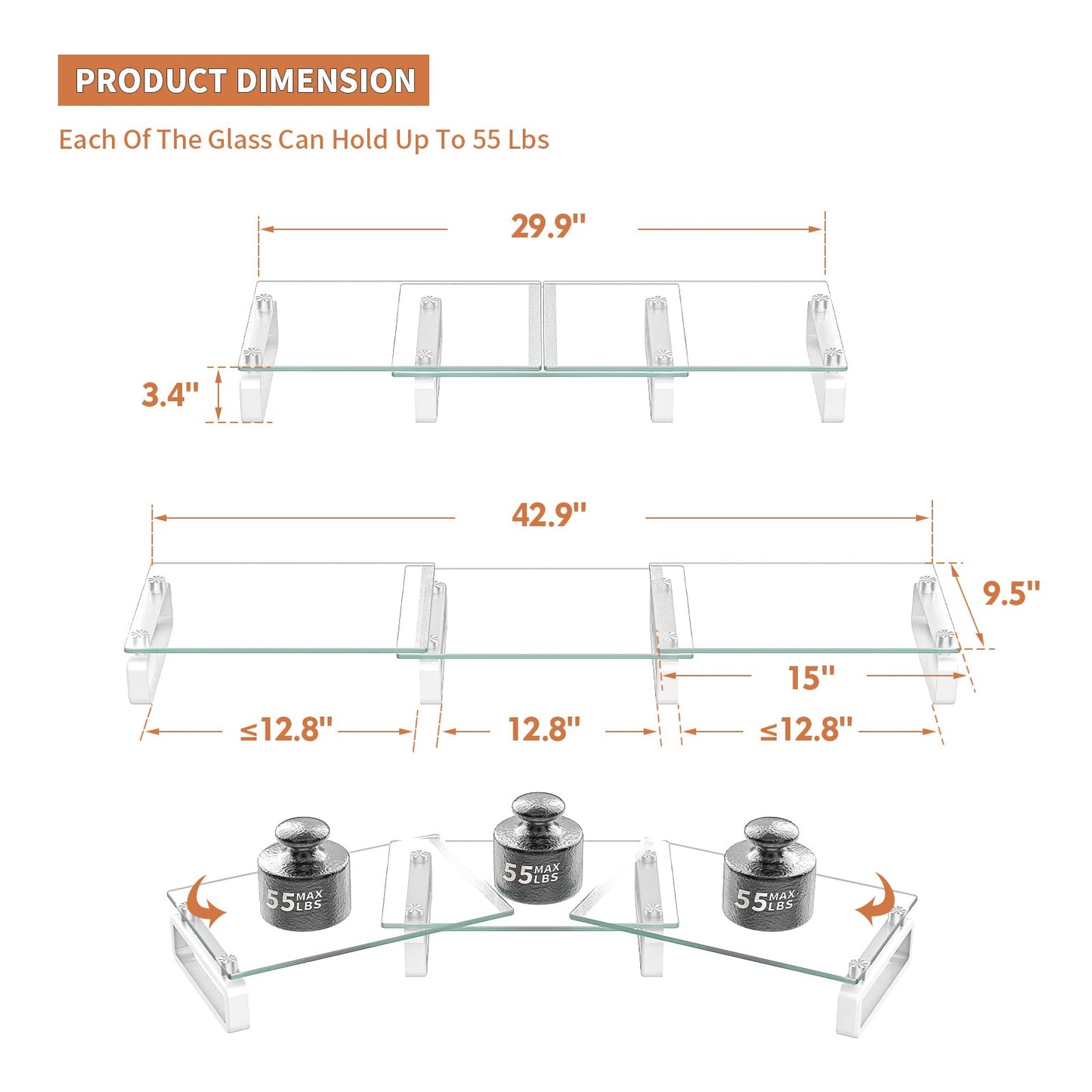 Hemudu Dual Monitor Stand, Computer Monitor Stand, Desktop Organizer, Monitor Stand Riser for PC, Computer, Laptop Clear HD02T-301