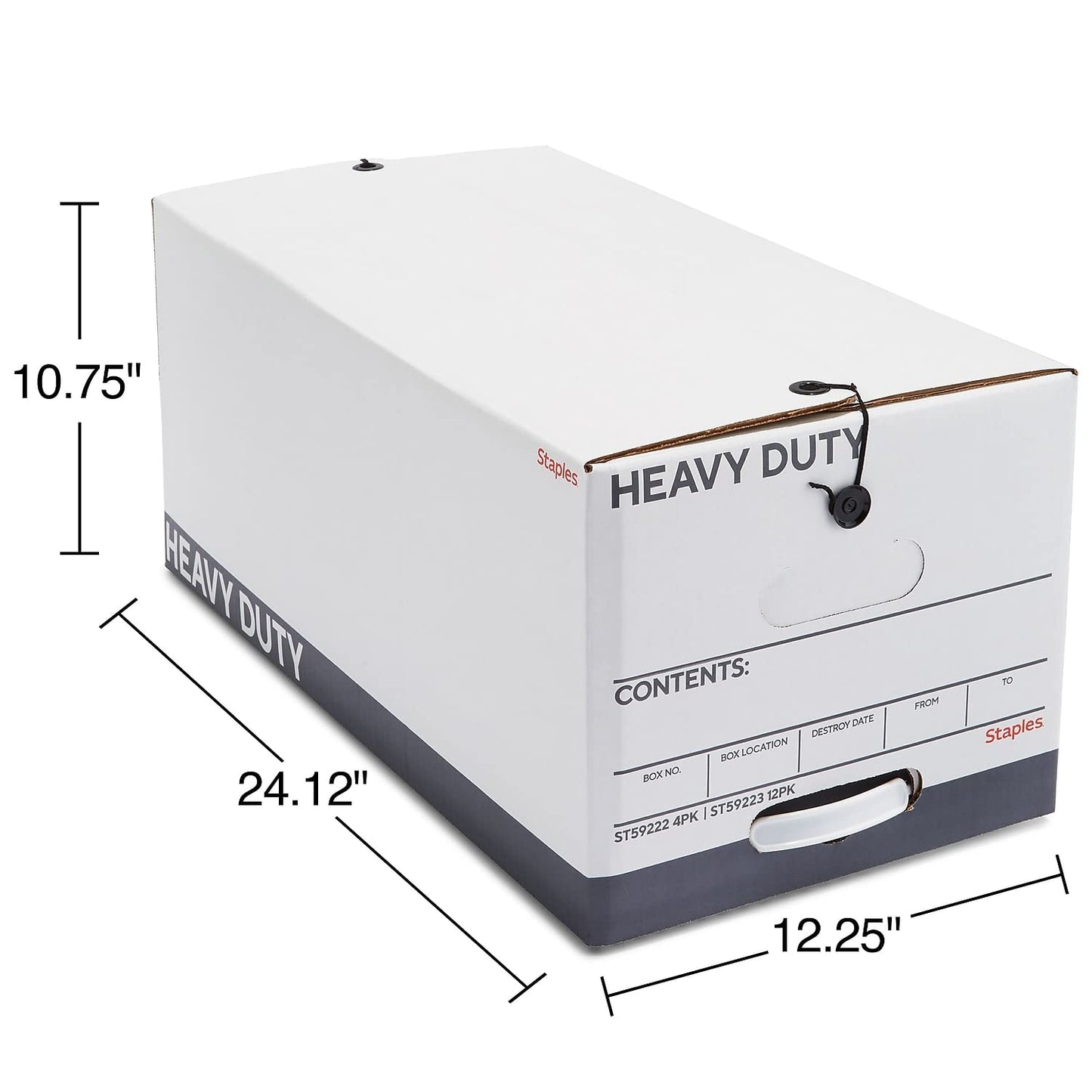 STAPLES Storage & Filing Box, Heavy-Duty with Handles & String-Button Lid, Letter Size Documents, Stackable, 4-Pack, White/Gray