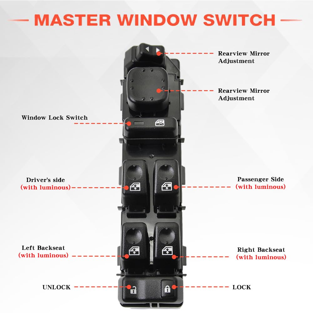 15883323 Front Driver Door Window Control Switch Compatible with 2003-2007 Chevrolet Avalanche Silverado Suburban Tahoe Cadillac Escalade Gmc Sierra, Replace # DWS-220