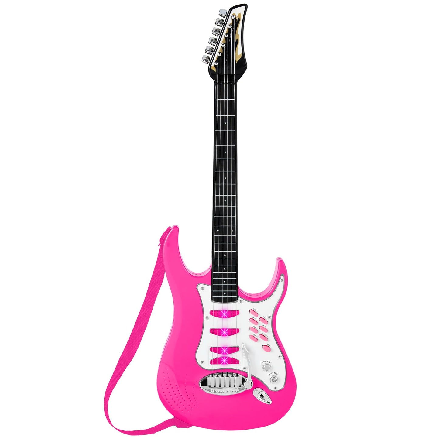 Best Choice Products Kids Electric Musical Guitar Play Set, Toy Guitar Starter Kit Bundle w/ 6 Demo Songs, Whammy Bar, Microphone, Amp, AUX, 2 Sticker Sheets - Pink