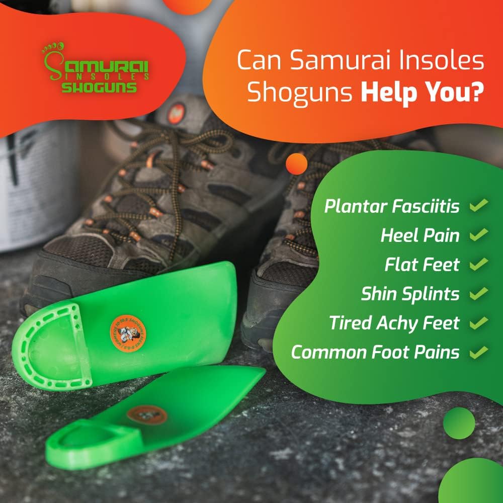 Samurai Insoles Shoguns Plantar Fasciitis Relief Reinforced Arch Support Shoe Inserts for Men or Women - Podiatrist Designed, Orthotic Lab Made in The USA Women 10-10.5, Men 8-8.5