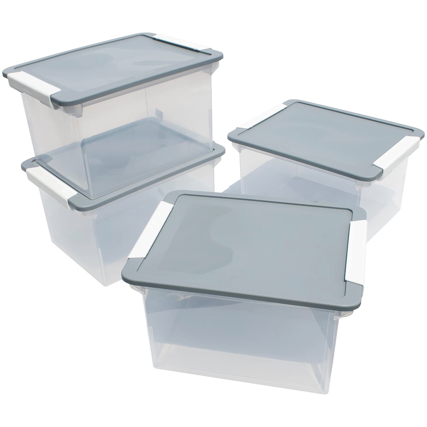 Storex Portable File Tote with Locking Handles, Letter/Legal Files, 18.5" X 14.25" X 10.88", Clear/Silver