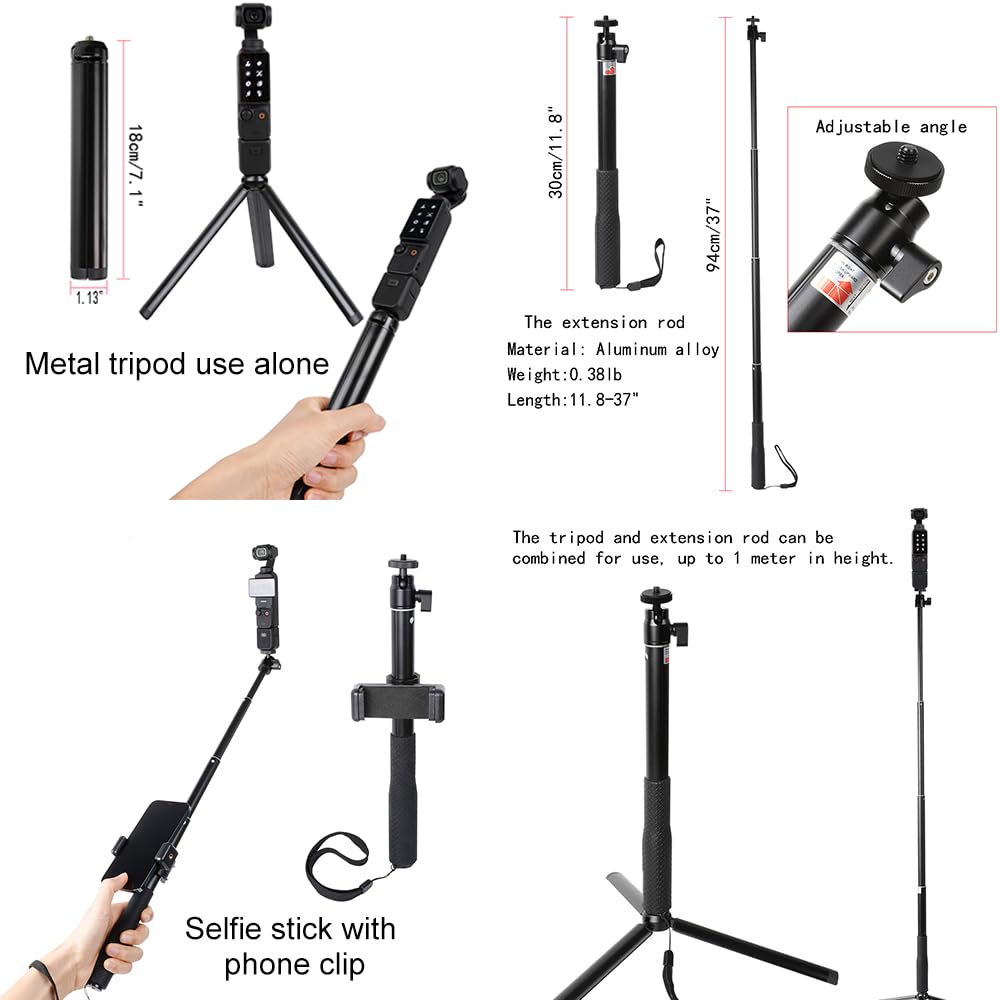PellKing 21 in 1 Accessories Kit for OSMO Pocket 3,Including Hard Shell case,Magnetic Mount,Desktop Base Mount,Selfie Stick,Tripod,Chest Mount,Mobile Phone Holder,Screen Protector,Backpack Clip