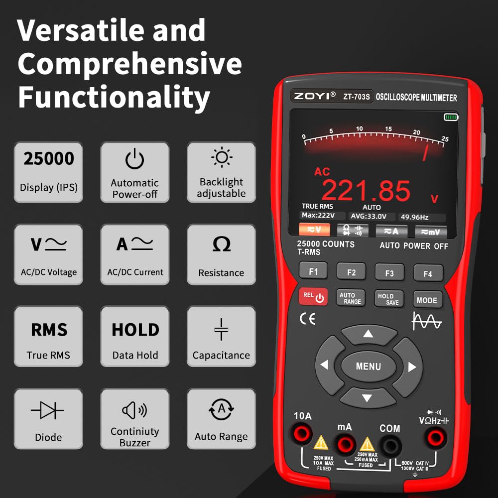 3 in 1 Handheld Oscilloscope Automotive Dual Channel 50MHz with Digital Multimeter and Signal Generator