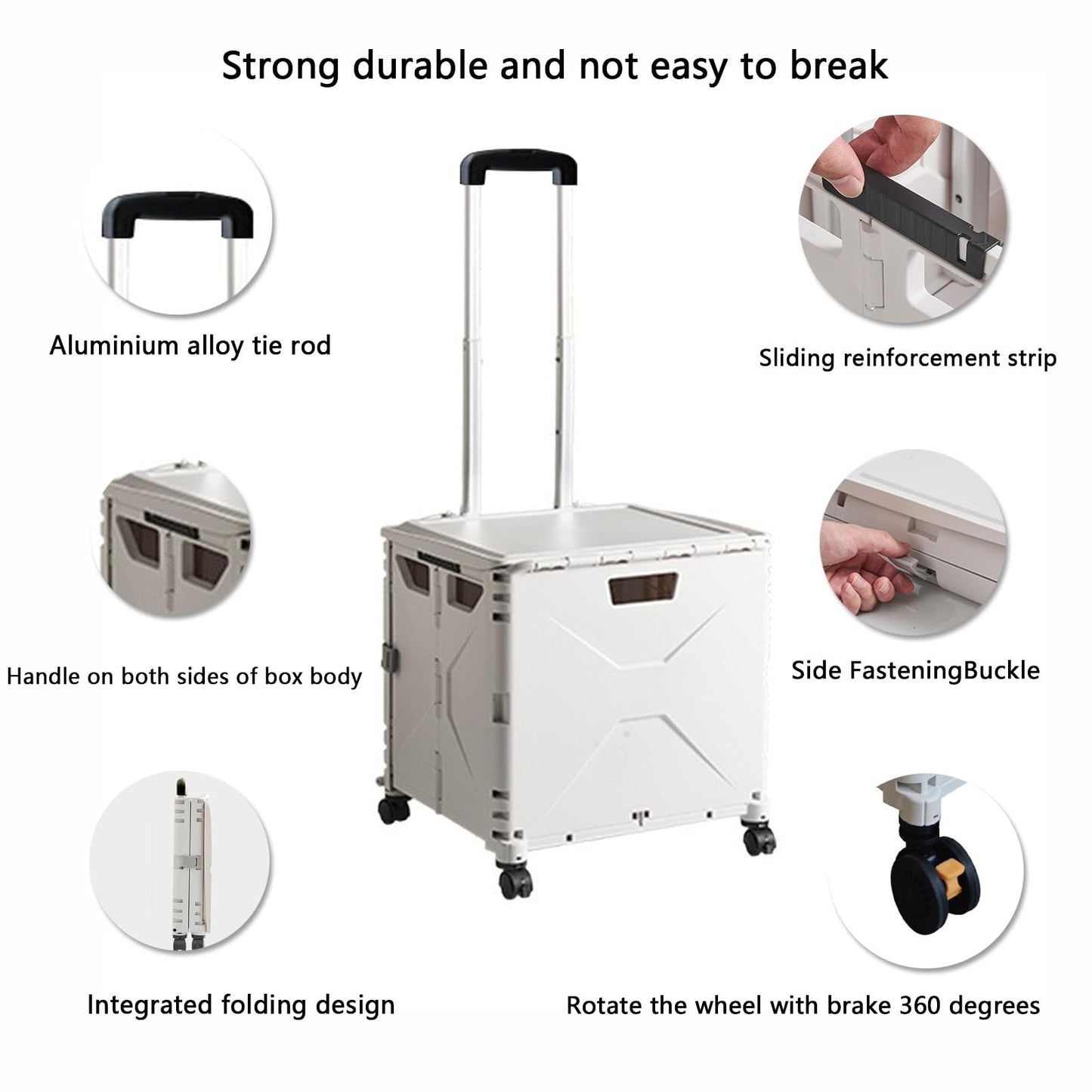 QIYUNI Collapsible Rolling Crate on Wheels for Teachers - Heavy Duty Plastic Teacher Tote Basket with Capacity, Durable Wheels, and Multi-Functional Design for Classroom, Shopping, or Travel (White)