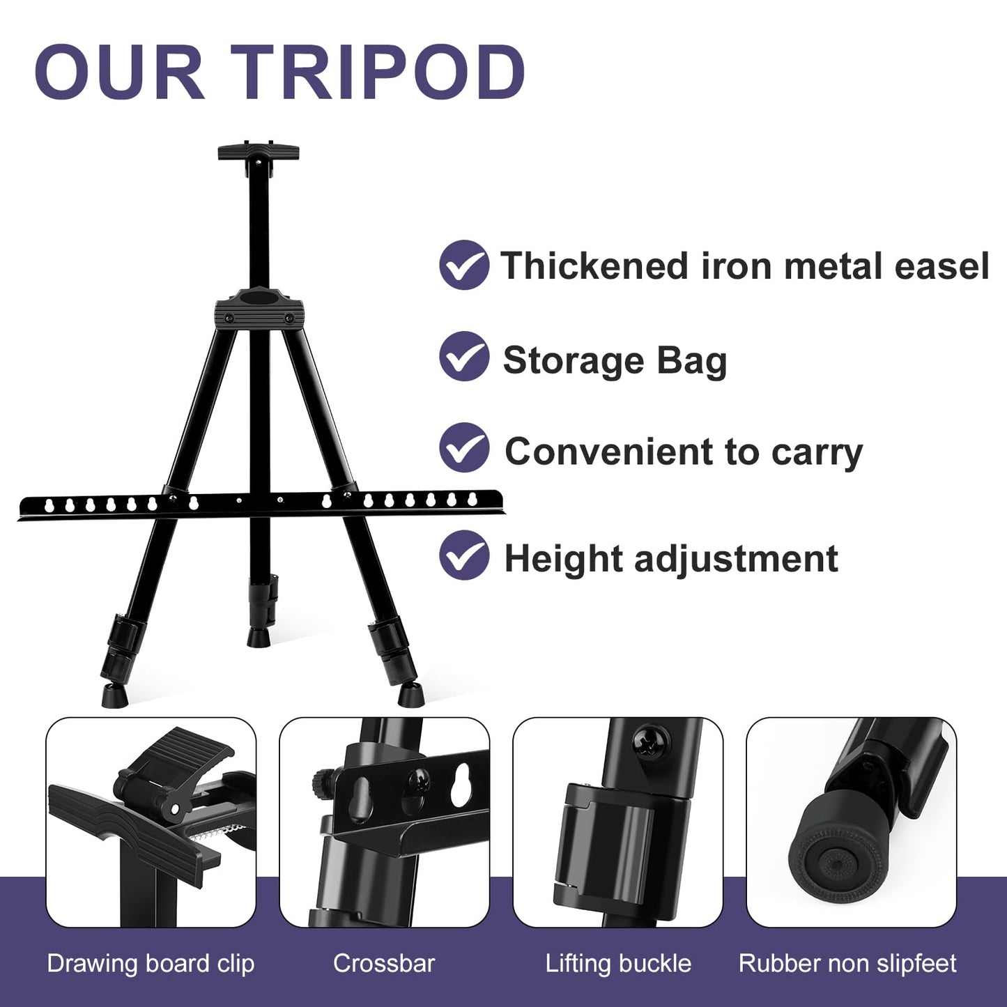 AROIC 4 Pack Painting Display Easel Stand Portable Adjustable Metal Tripod Artist Canvases Height from20to66Inch Extra Sturdy forTable-Top/Floor Painting, Drawingand Displaying,Black with4Storage Bag