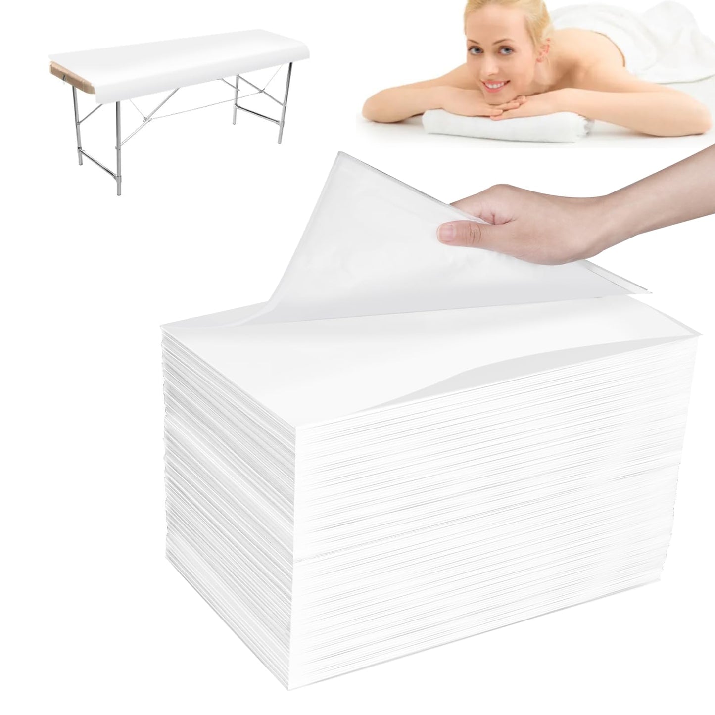 100PCS Disposable Bed Sheets 31.5" x 71", Non-Woven Fabric Massage Table and Spa Bed Covers, Breathable and Durable for Ultimate Hygiene and Comfort in Massage, Tattoo, and Spa Treatments (White)