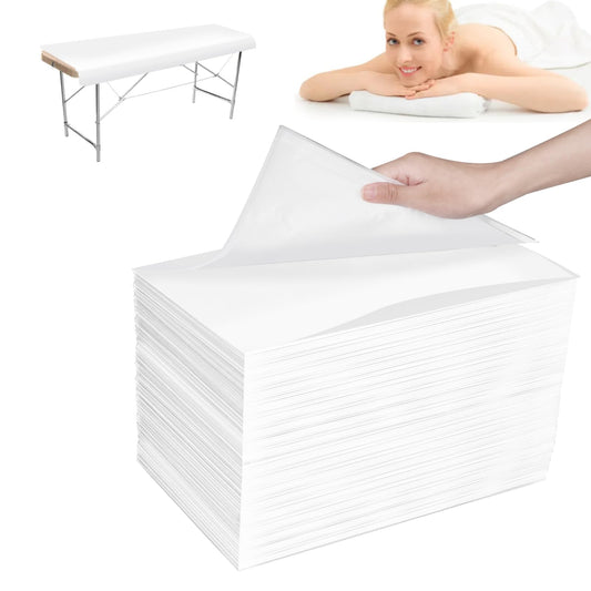 100PCS Disposable Bed Sheets 31.5" x 71", Non-Woven Fabric Massage Table and Spa Bed Covers, Breathable and Durable for Ultimate Hygiene and Comfort in Massage, Tattoo, and Spa Treatments (White)