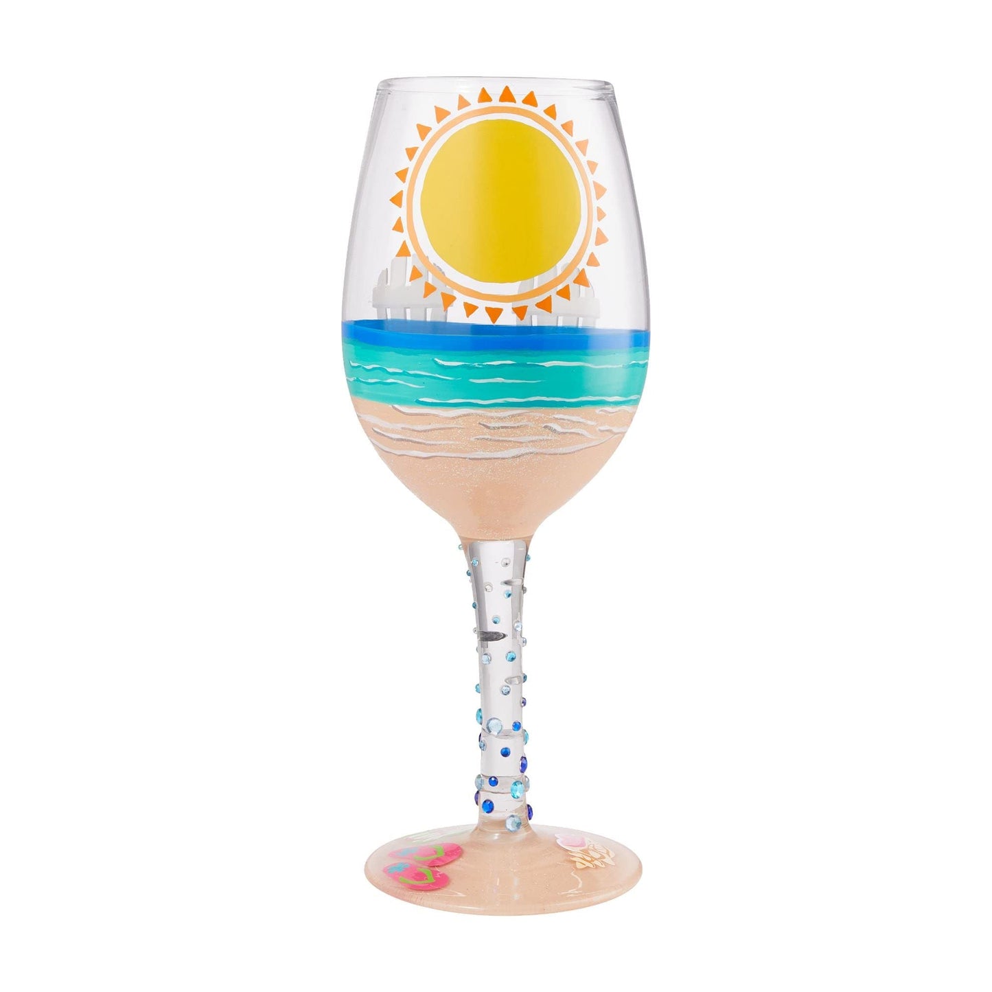 Enesco Designs by Lolita Sun on the Beach Artisan Hand-Painted Wine Glass, 15 Ounce, Multicolor