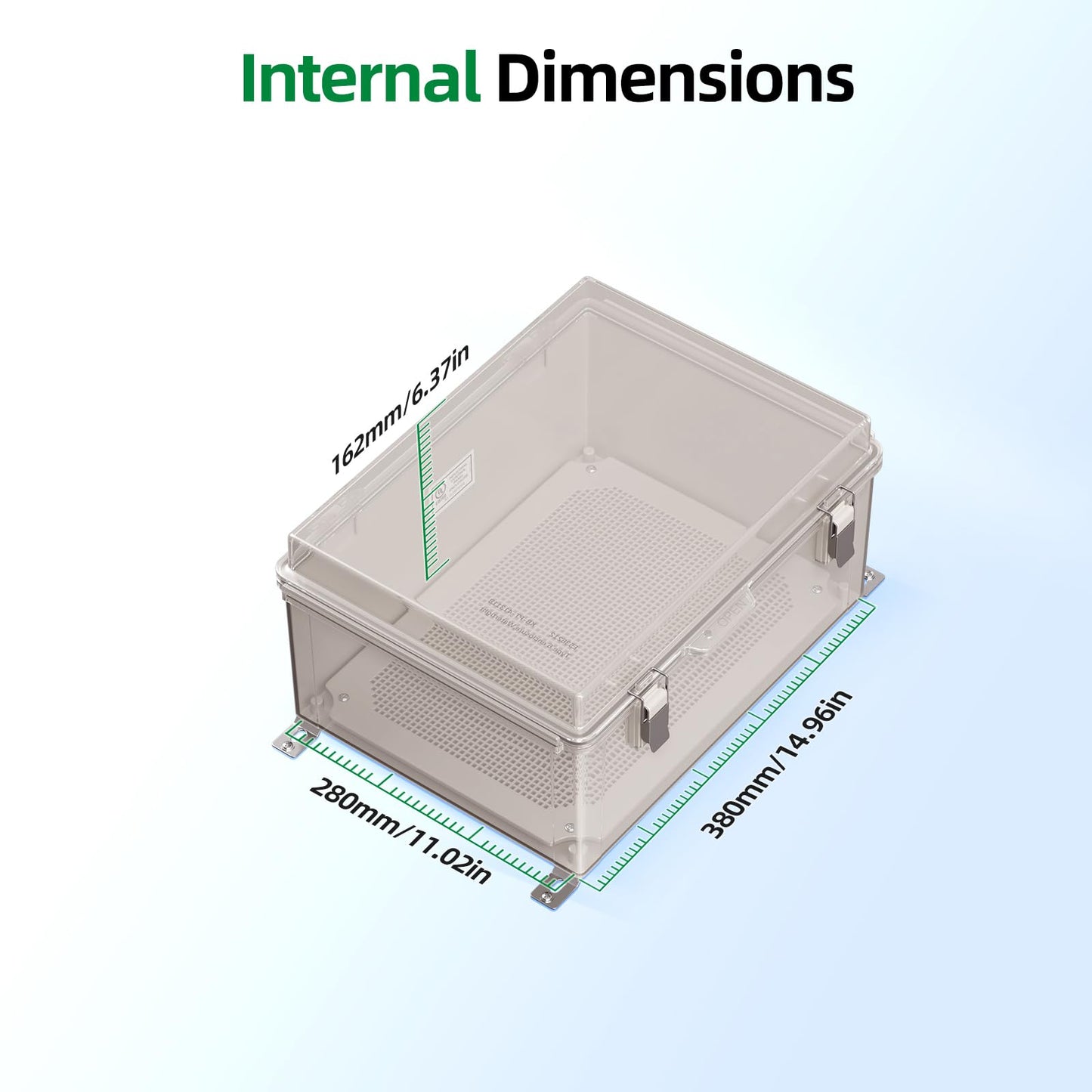 KWONONG UL Certified Junction Box, NEMA 6 Weatherproof 94V-0 Flame Retardant, Plastic Electrical Enclosure for Industrial Projects, Includes Mounting Plate (Grey Cover, 16.1"x12.2"x7.1")