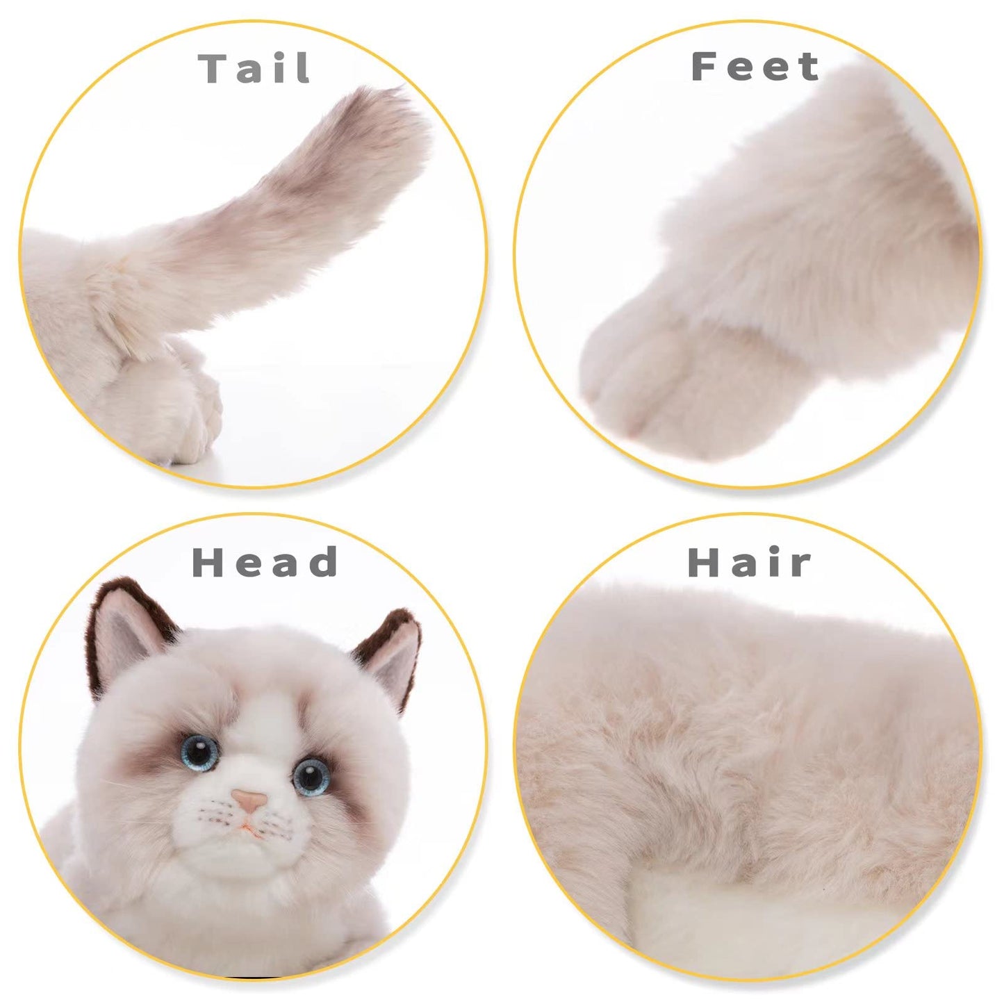 CU-MATE 20'' Gray Ragdoll Cat Stuffed Animal Toys Dolls,Cute Handmade Plush Toy Ann Baker Cat Birthday Gifts Present for Boys and Girls