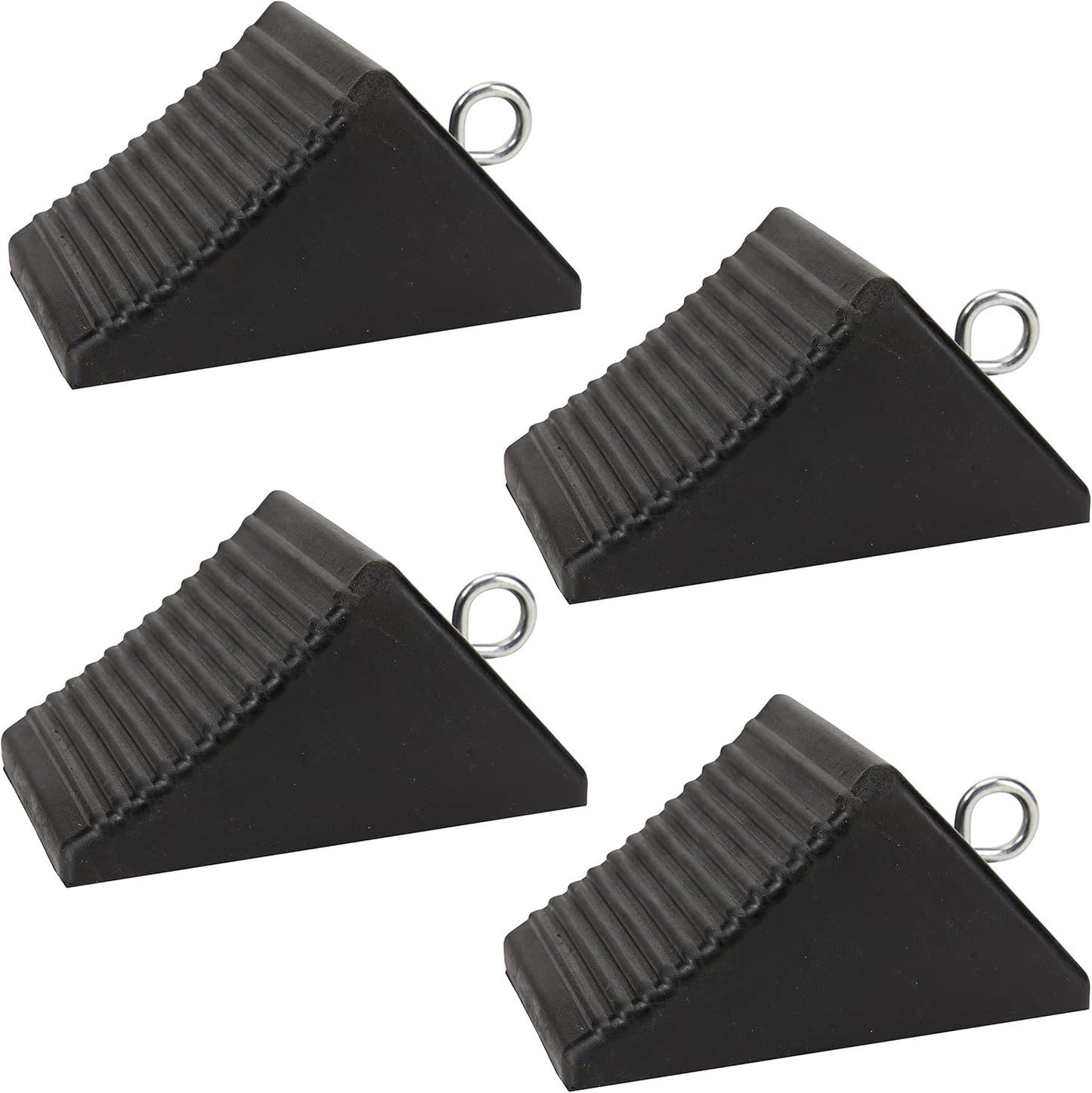 AFA Tooling - Heavy Duty Rubber Wheel Chocks w/Eyebolt Tie Off Handles - RV Wheel Chock for Front & Back Tires - Quick Grip Ribbed Design - Great for Your Camper, Trailer, RV, Truck, Car, ATV - 4 Pack