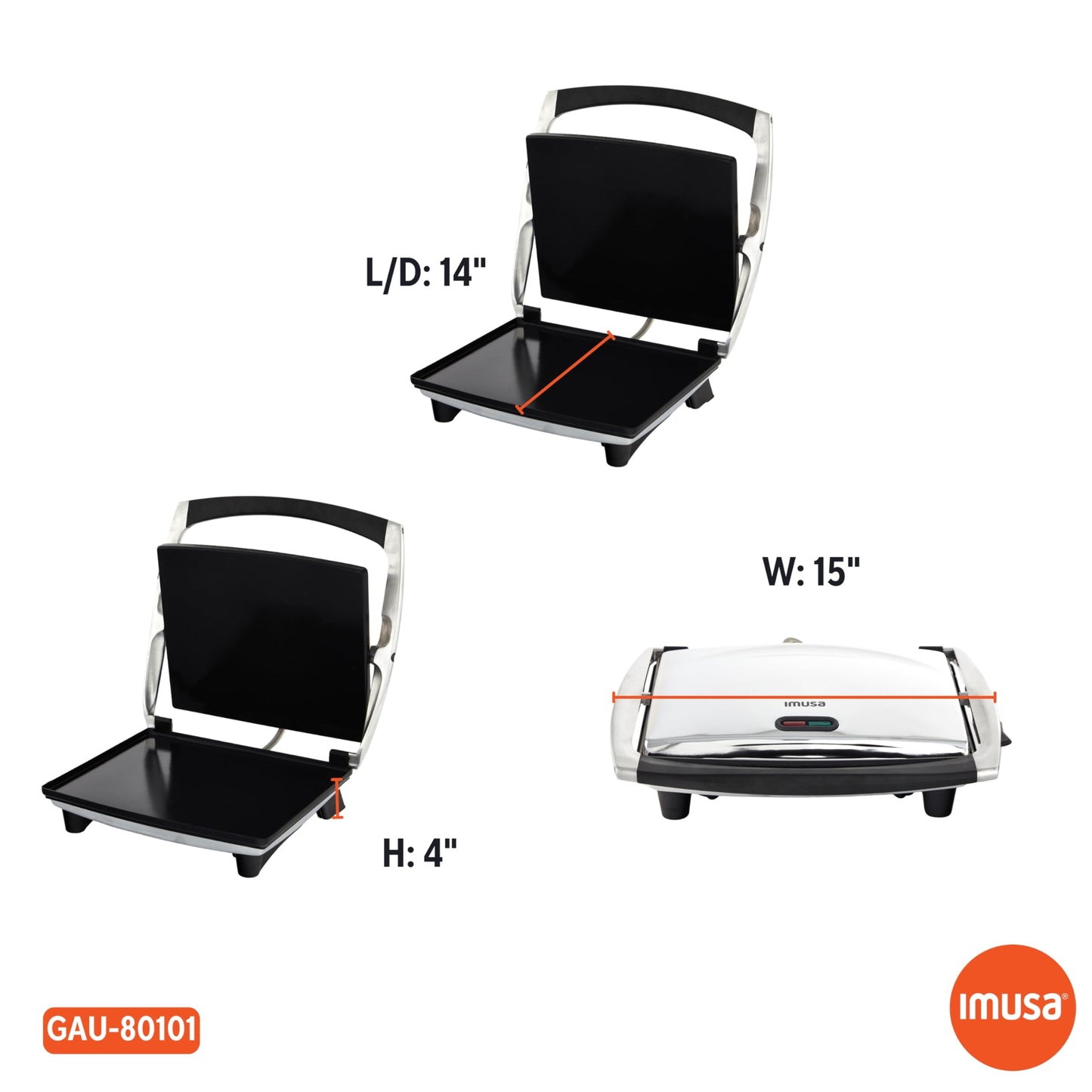 IMUSA 12x10in Stainless Steel Electric Panini Press with Temperature Control, Nonstick Plates for Sandwiches, Grilled Paninis, Quesadillas, and More