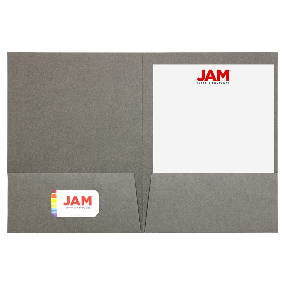 JAM PAPER Two Pocket Textured Linen Presentation Folders - Letter Size Business Folder - Gray - Bulk 50/Box
