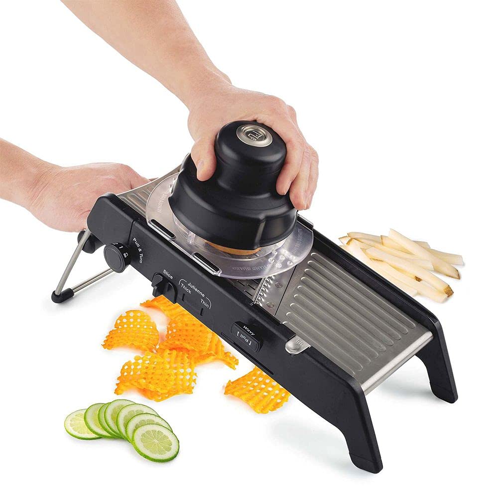 PL8 Professional Mandoline 2.0 - Adjustable Mandoline Slicer with 4 Cutting Thicknesses, Spring-Loaded Hand Guard, Stainless Steel Slicing Ramp, Foldable Non-Skid Feet for Safe, Convenient Food Prep