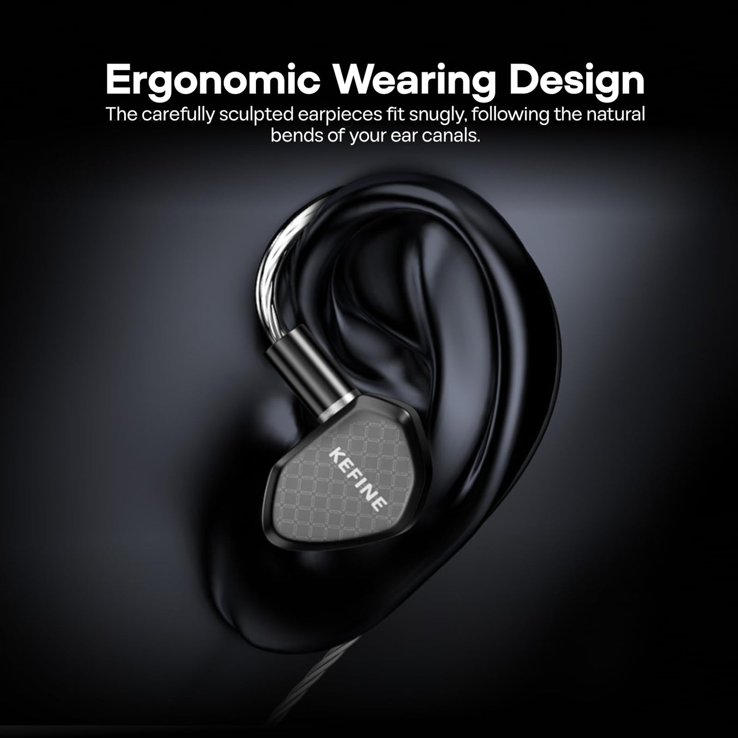 Linsoul Kefine Klean in Ear Monitor,10mm DLC Diaphragm Dynamic Driver HiFi Earphones,Wired Gaming Earbuds,Replaceable Nozzles,Detachable Silver-Plated Cable for Audiophile (No Mic 3.5mm, Black)