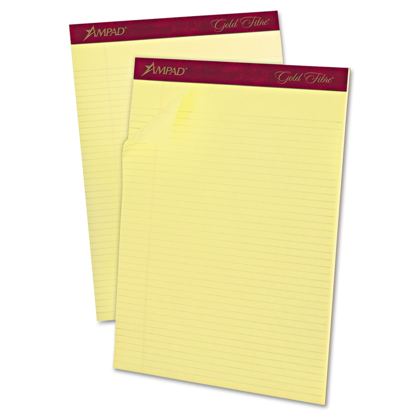 Ampad Gold Fibre Writing Pads, 8-1/2" x 11-3/4", Narrow Rule, Canary Paper, 50 Sheets, 12 Pack (20-022R)