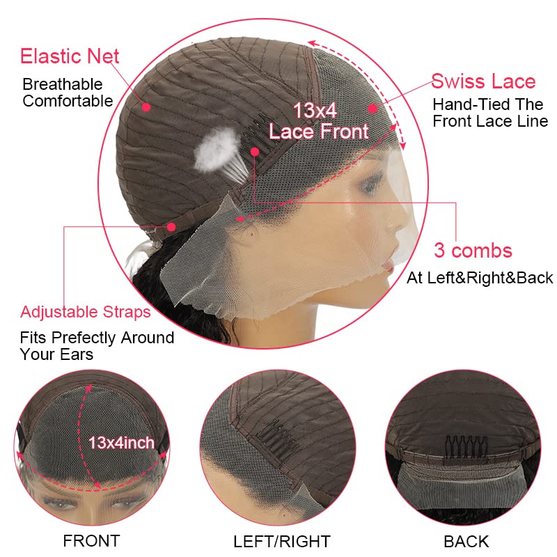 Deep Wave Lace Front Wigs Human Hair Pre Plucked 13x4 Lace Frontal Wigs For Women With Baby Hair 180% Density Wet and Wavy Transparent Brazilian Human Hair Wig Pre plucked Hair Natural Color 24Inch