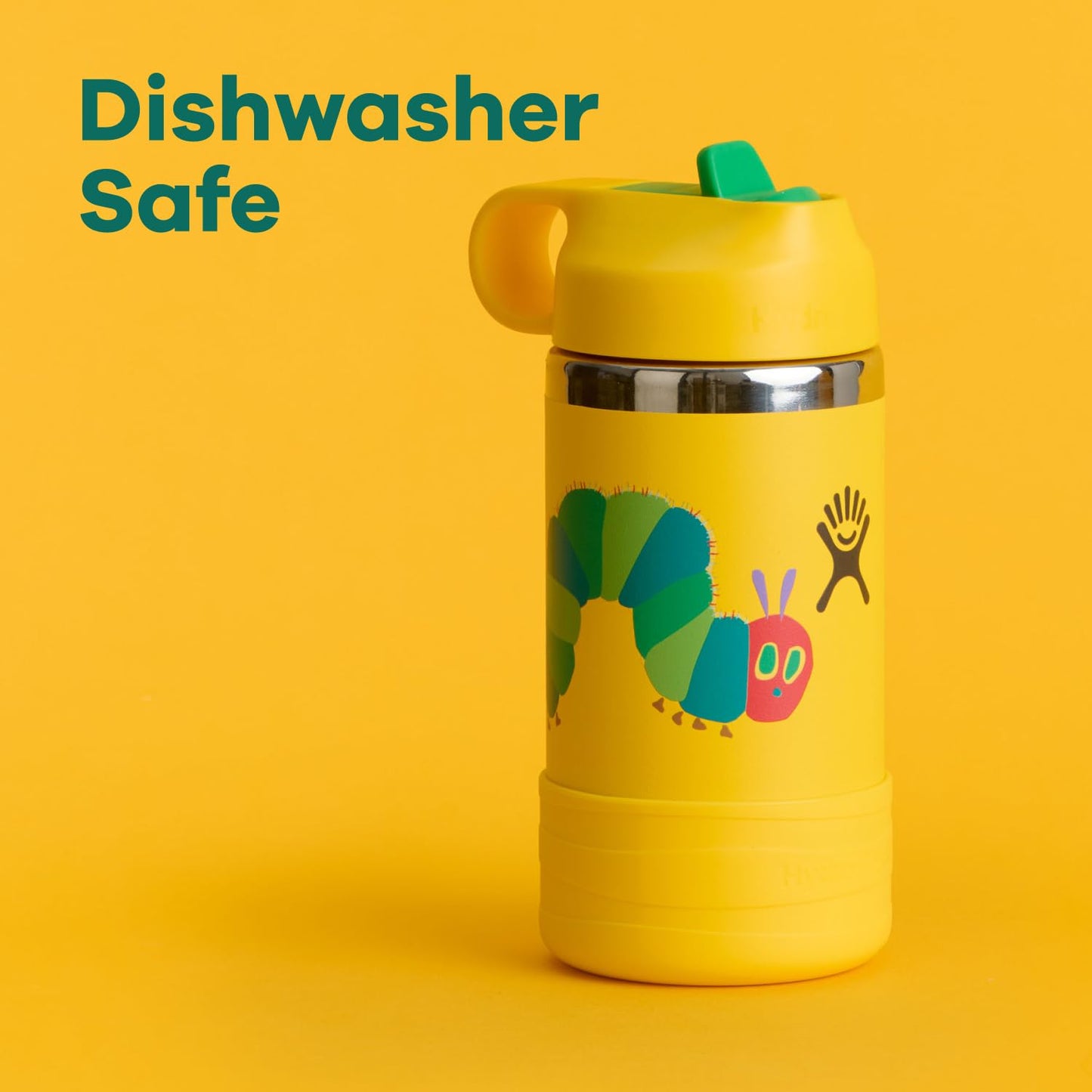 Hydro Flask Kids Water Bottle for School - Stainless Steel and Insulated with Straw Cap - 12 Oz World of Eric Carle Caterpillar Yellow