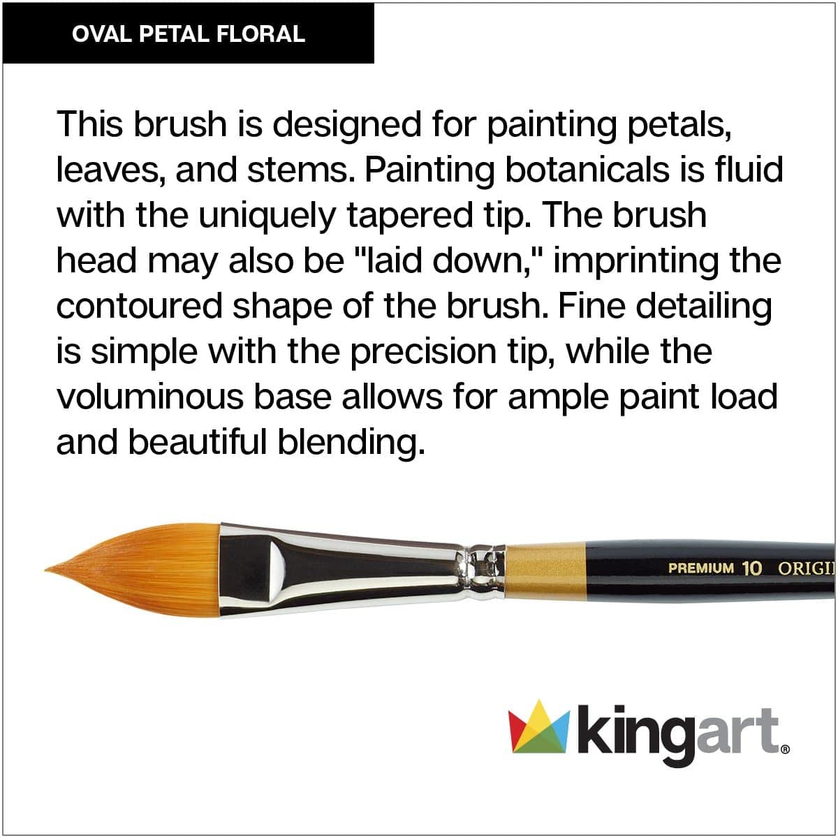 KINGART Original Gold 9930 Series, Golden Taklon Oval Floral Petal Artist Brush (Set of 4) Black, B-100