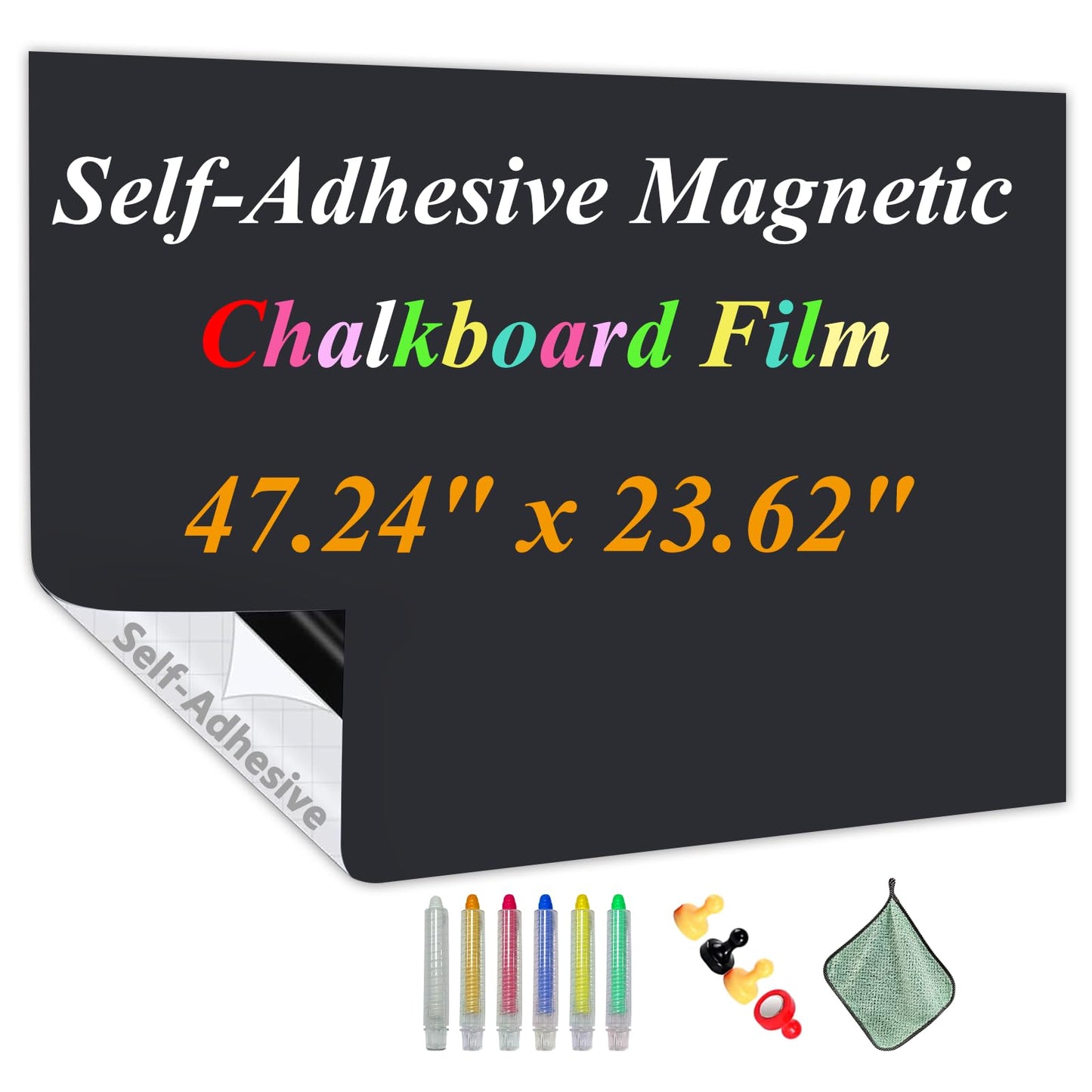 JUMUBOARD Self-Adhesive Chalkboard Sticker, 47.24" x 23.62" Magnetic Receptive Blackboard Wall Film, No Ghosting, Easy Write & Clean | Peel & Stick for Office, Home & Classroom,Incl. Accessories