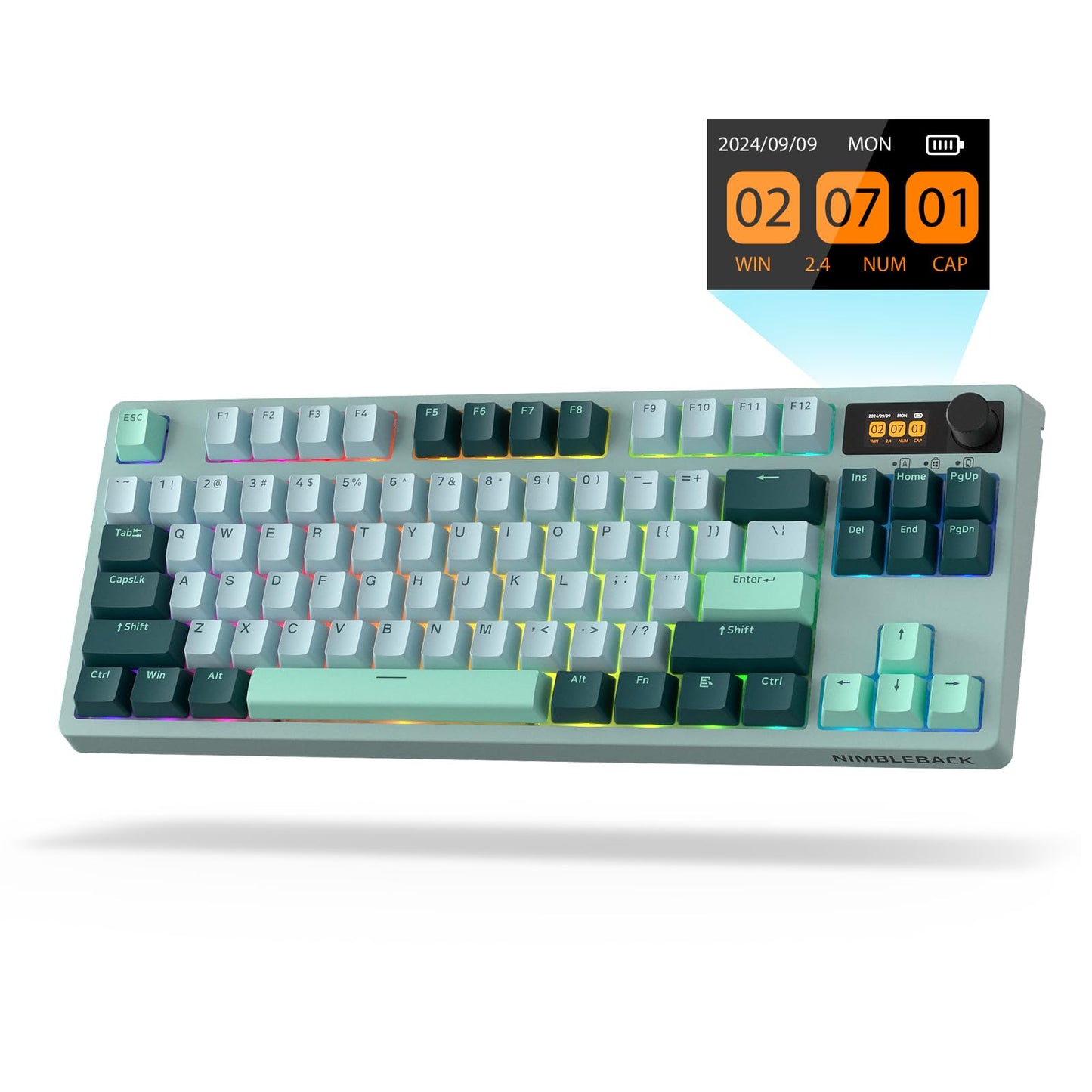 LTC Nimbleback NB841 PRO 75% Wireless Mechanical Keyboard w/Display Screen & Knob, 2.4G/ BT/USB-C Wired RGB 84 Keys Gaming Keyboard, 3-Layer Dampener, Hot Swap PCB, Software Support, Linear Switch