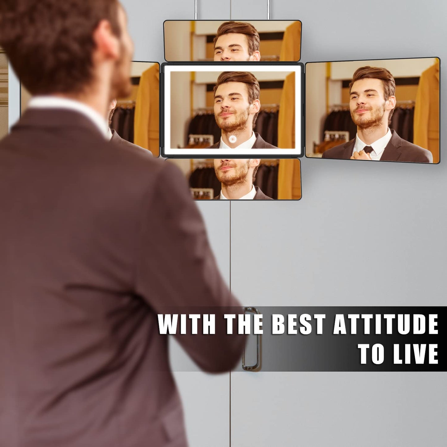 OLIBUY 5 Way Mirror, 360 Mirror for Self Hair Cutting and Brading Hair, Rechargeable LED Barber Mirror with Adjustable Hooks