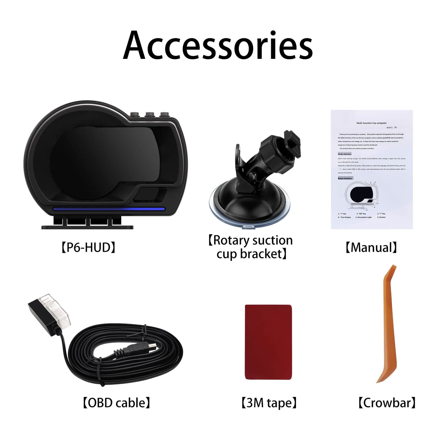KGDHjuei Car HUD Head Up Display P6, OBD+GPS Smart Gauge, Works Great for Most Cars (Black)