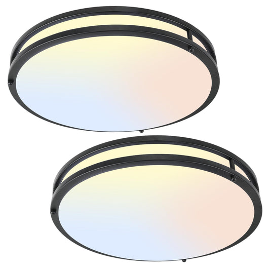 16Inch LED Ceiling Light Fixtures, Flush Mount Light Fixtures 50W, 5CCT Adjustable 2700K 3000K 4000K 5000K 6500K, Close to Ceiling Light for Kitchen Hallway Bathroom Kitchen Bedroom Black 2 Packs