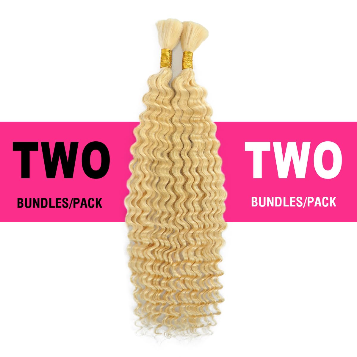 613 Blonde Human Braiding Hair Deep Wave Bulk Human Hair For Braiding No Weft Bundle 100g 2 Bundles/Pack 100% Brazilian Virgin Deep Wave Curly Human Hair Extensions For Braids Human Hair 16 Inch