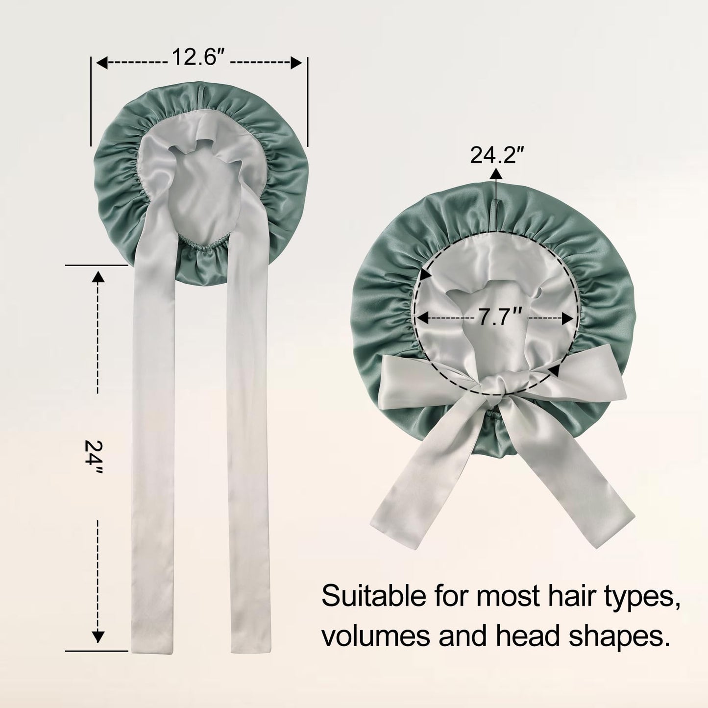 ZIMASILK 100% Mulberry Silk Bonnet for Sleeping Women Long Hair Double Layer Silk Hair Wrap with Silk Tie Band Natural Silk Cap for Hair Care Stay on Head (1Pc, Grayishgreen + Lightgrey)